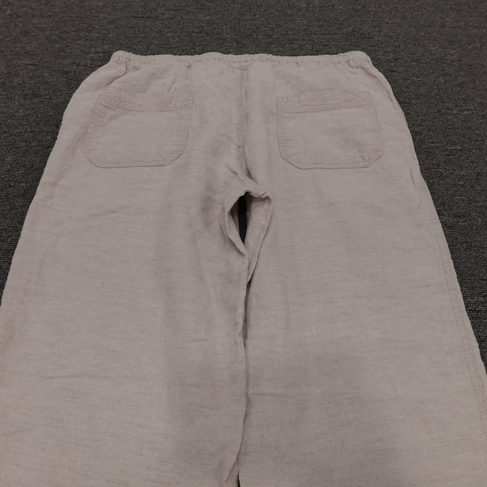 Allen Allen Pants Womens Large Beige Linen Drawstring Elastic Waist Casual - Thumbnail 4