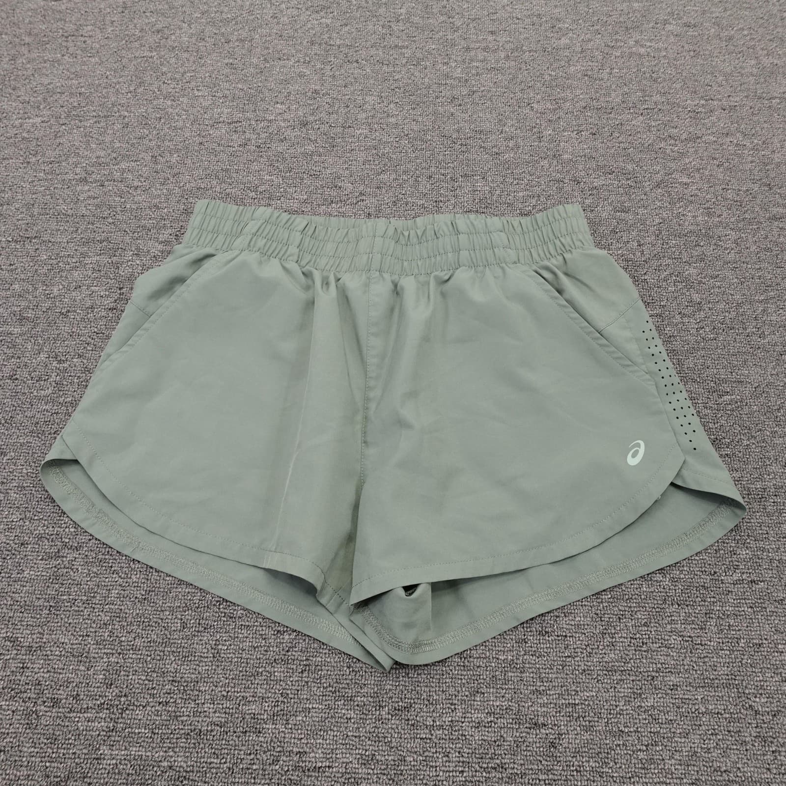 ASICS Shorts Womens Small Green Lined 4.5 In Inseam Running Drawstring Pockets