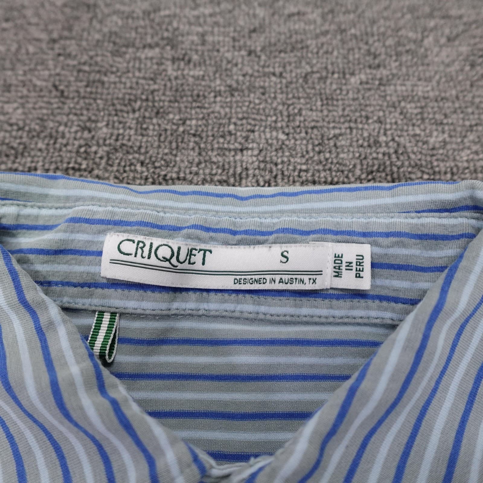 Criquet Polo Shirt Mens Small Blue Striped Pima Cotton Pocket Golf Stretch Top - Thumbnail 3