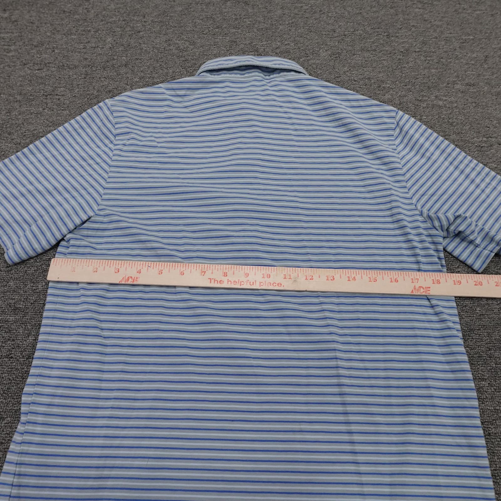 Criquet Polo Shirt Mens Small Blue Striped Pima Cotton Pocket Golf Stretch Top - Thumbnail 4