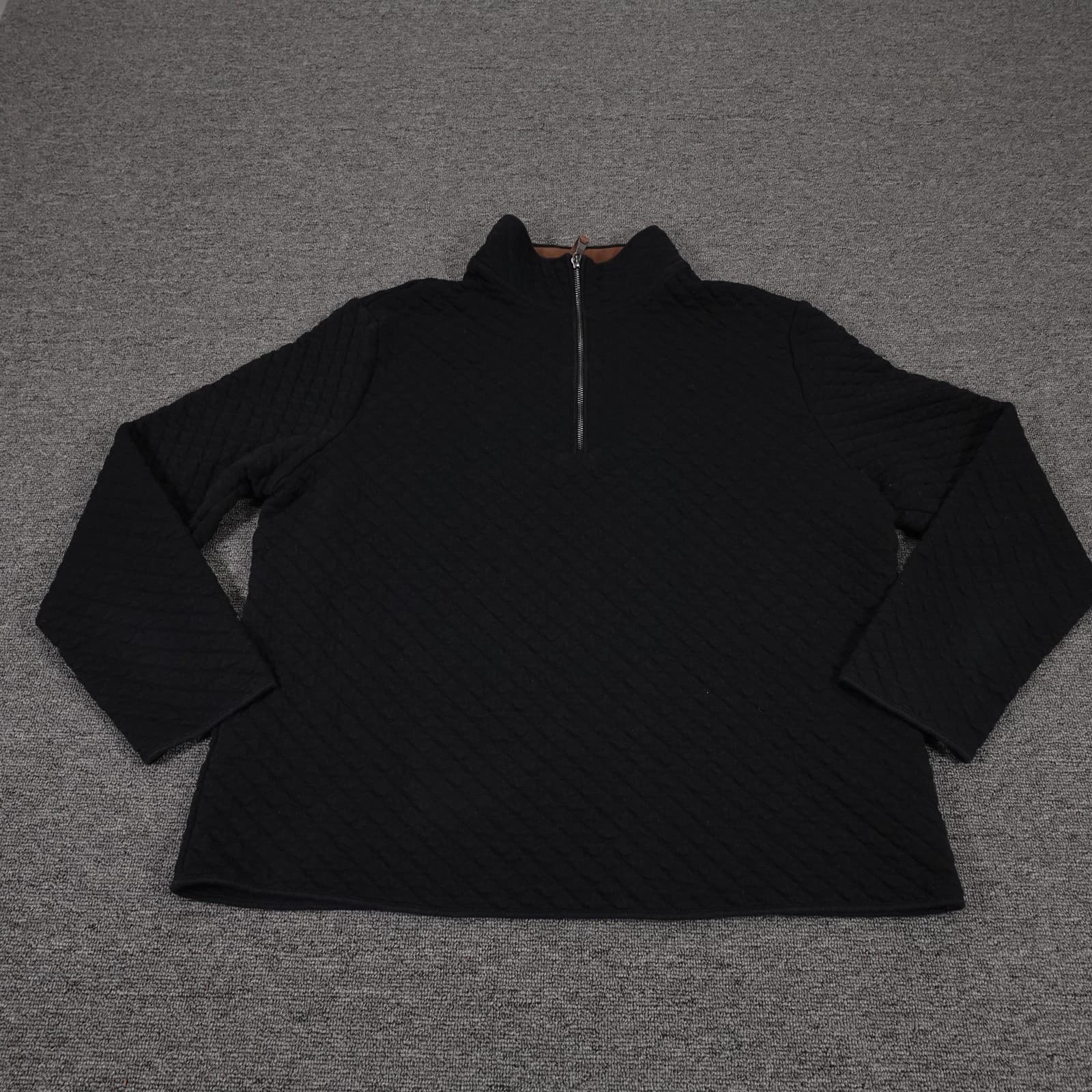 Banana Republic Sweater Mens XL Black Quilted 1/4 Zip Mock Neck Knit Pullover