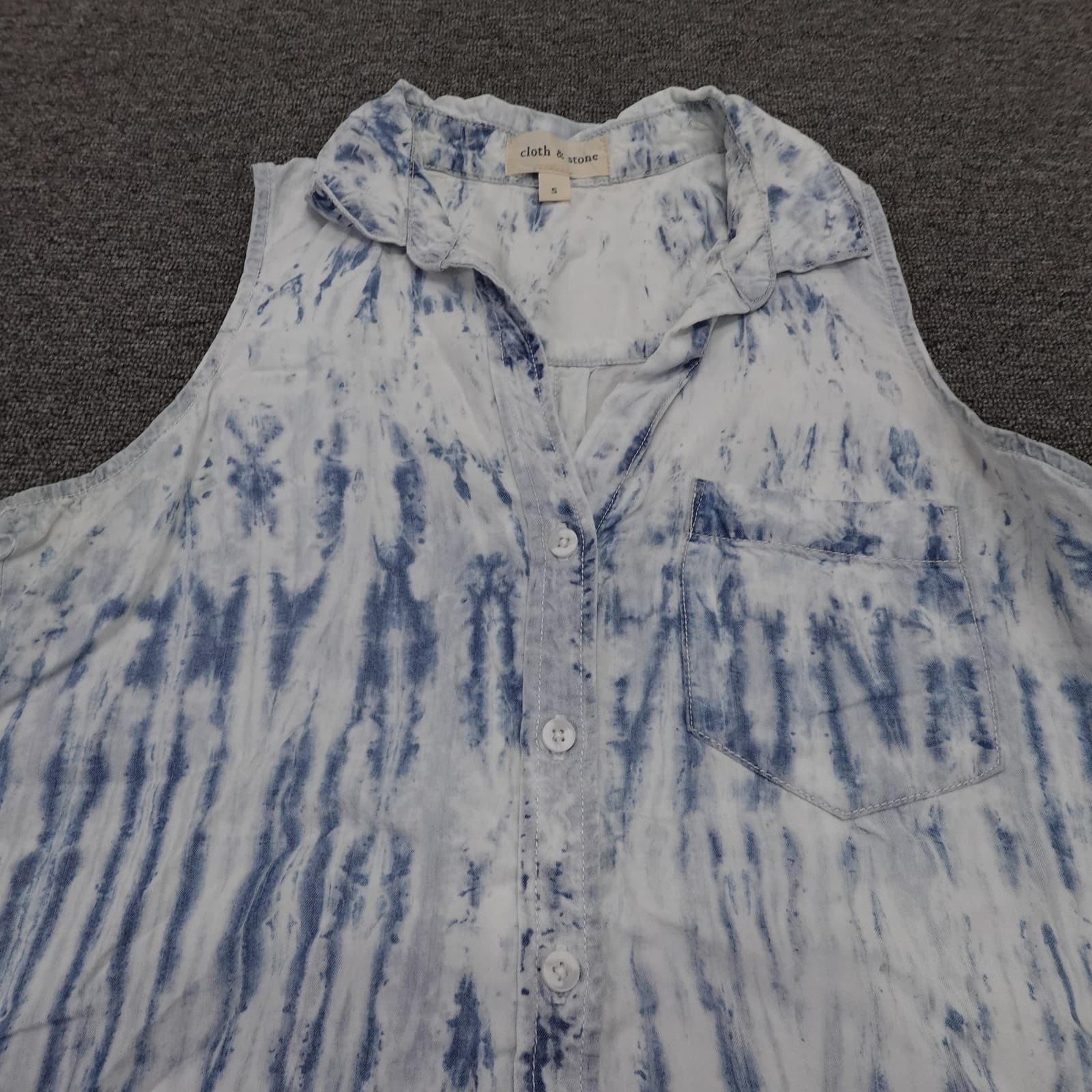 Cloth & Stone Shirt Womens Small Blue Tie Dye Sleeveless Button Up Casual Top - Thumbnail 2