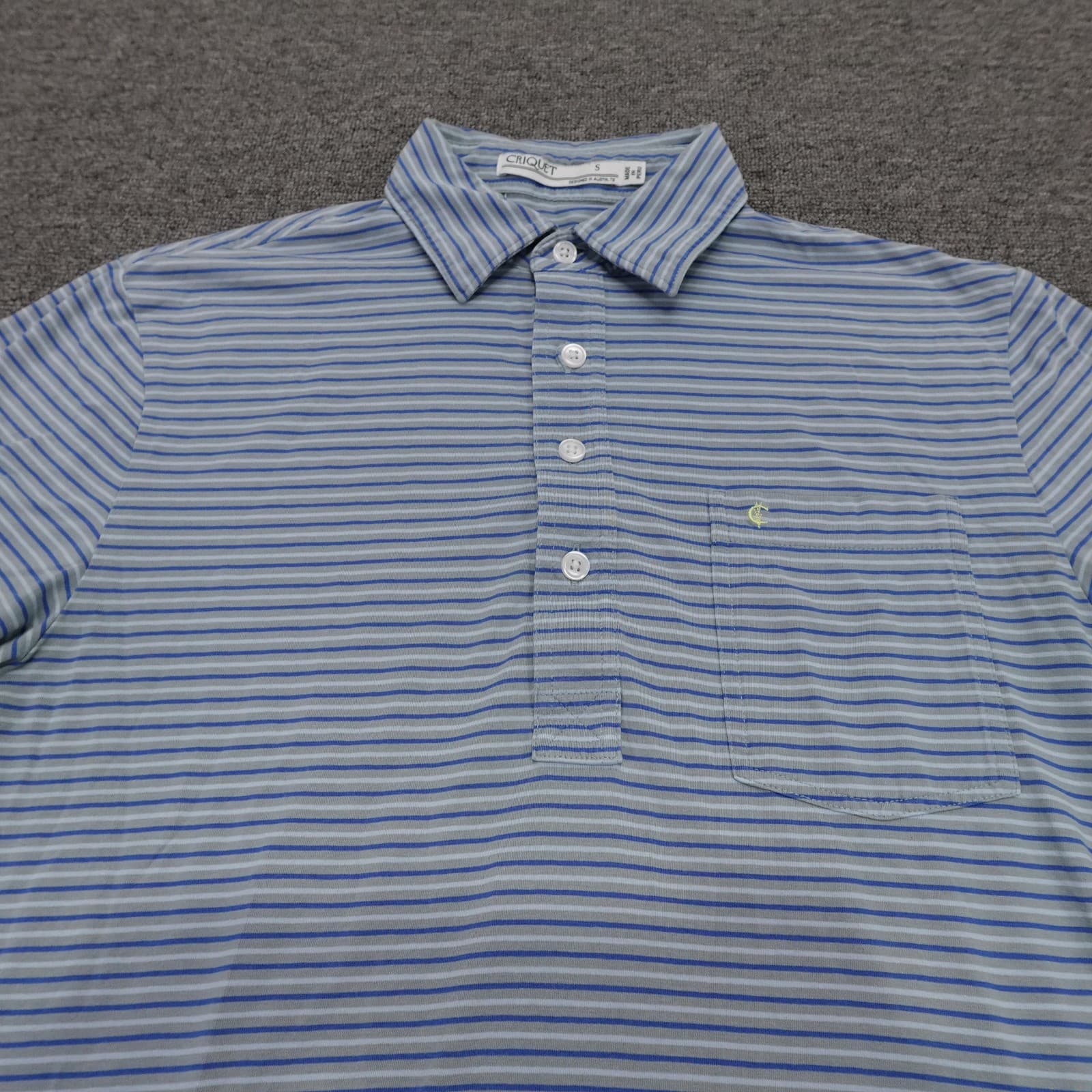 Criquet Polo Shirt Mens Small Blue Striped Pima Cotton Pocket Golf Stretch Top - Thumbnail 2