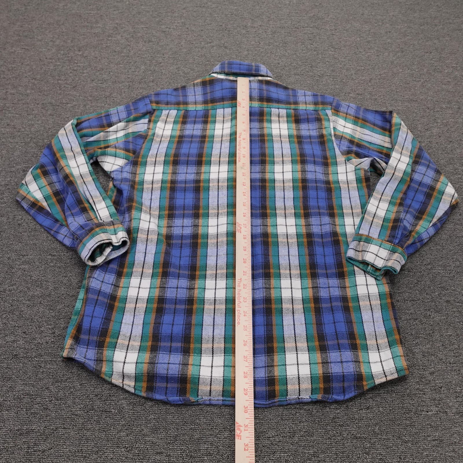 Vintage FIVEBROTHER Shirt Mens LT Blue Plaid Flannel Long Sleeve Button Up - Thumbnail 5