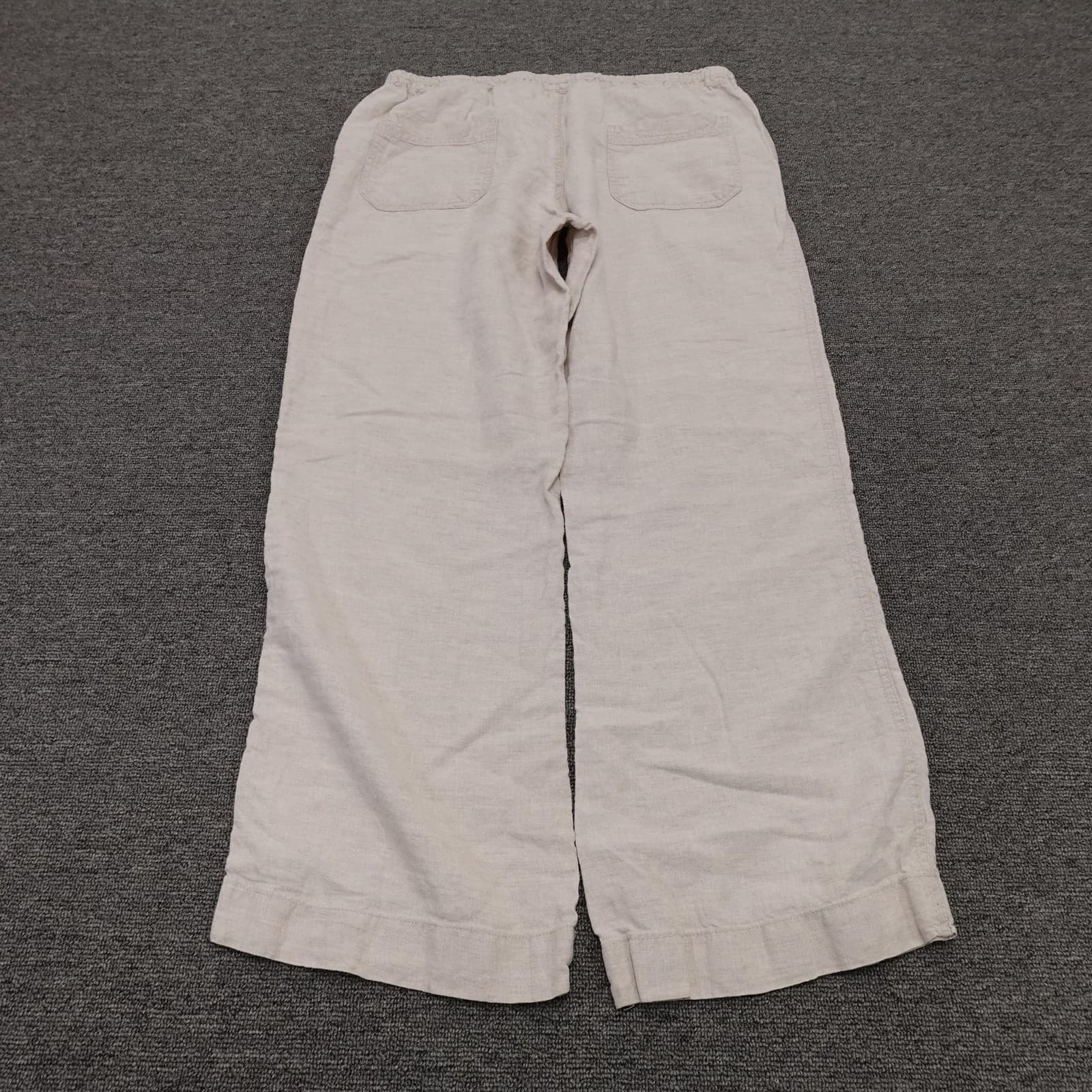 Allen Allen Pants Womens Large Beige Linen Drawstring Elastic Waist Casual - Thumbnail 3