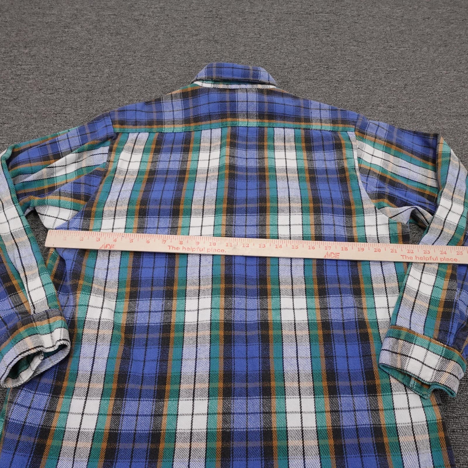 Vintage FIVEBROTHER Shirt Mens LT Blue Plaid Flannel Long Sleeve Button Up - Thumbnail 4