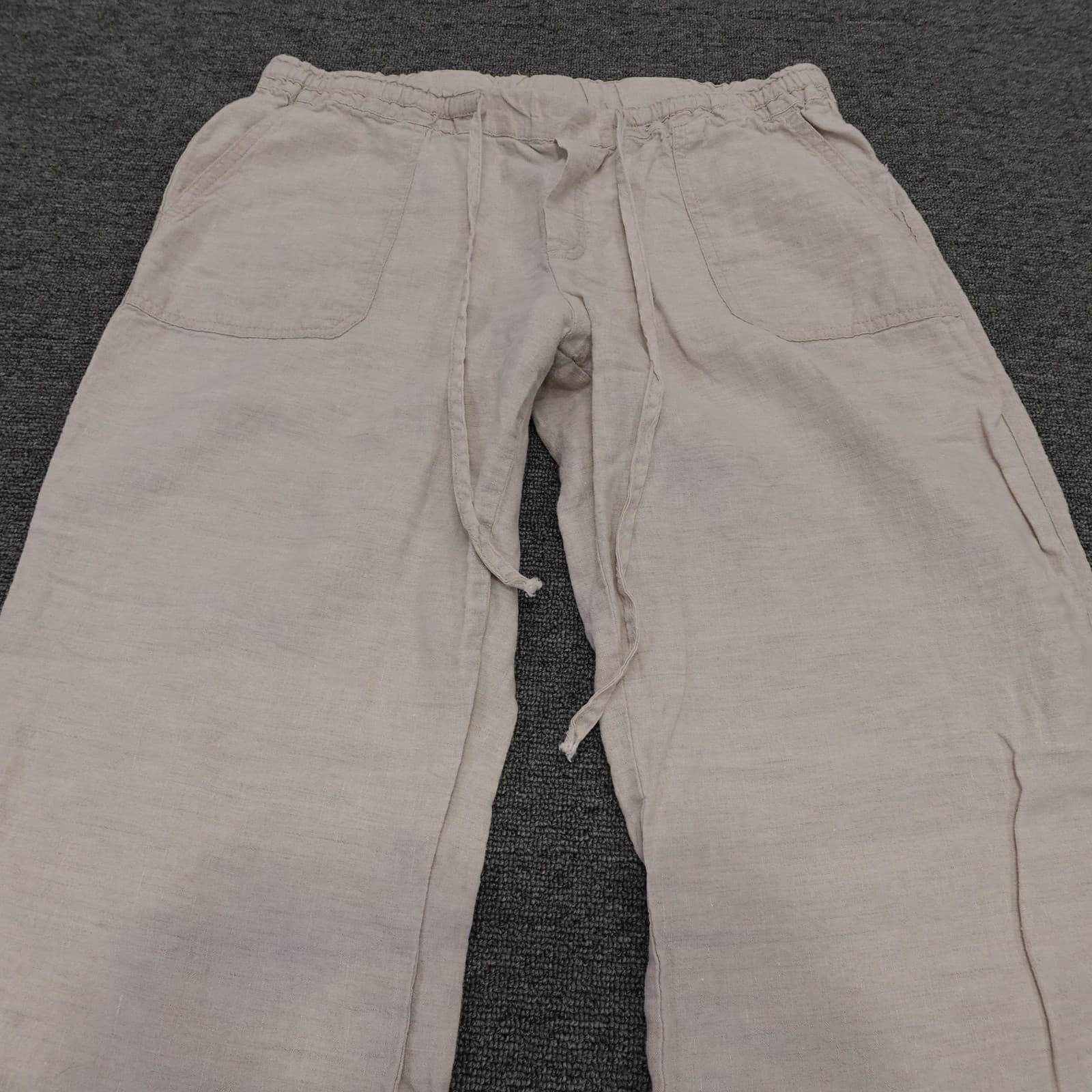 Allen Allen Pants Womens Large Beige Linen Drawstring Elastic Waist Casual - Thumbnail 2