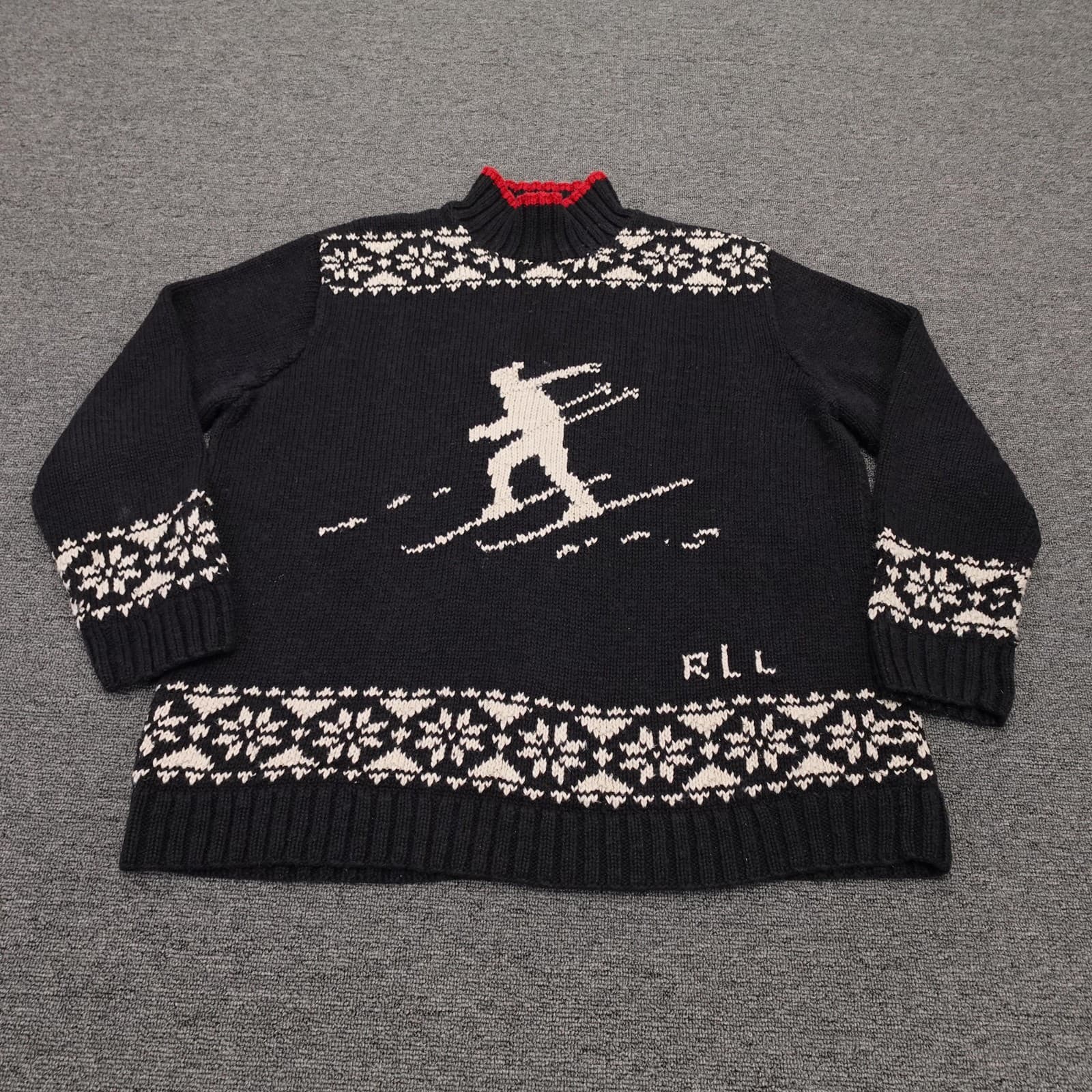 Vintage Lauren Ralph Lauren Sweater Large Downhill Ski Fair Isle Mock 90s