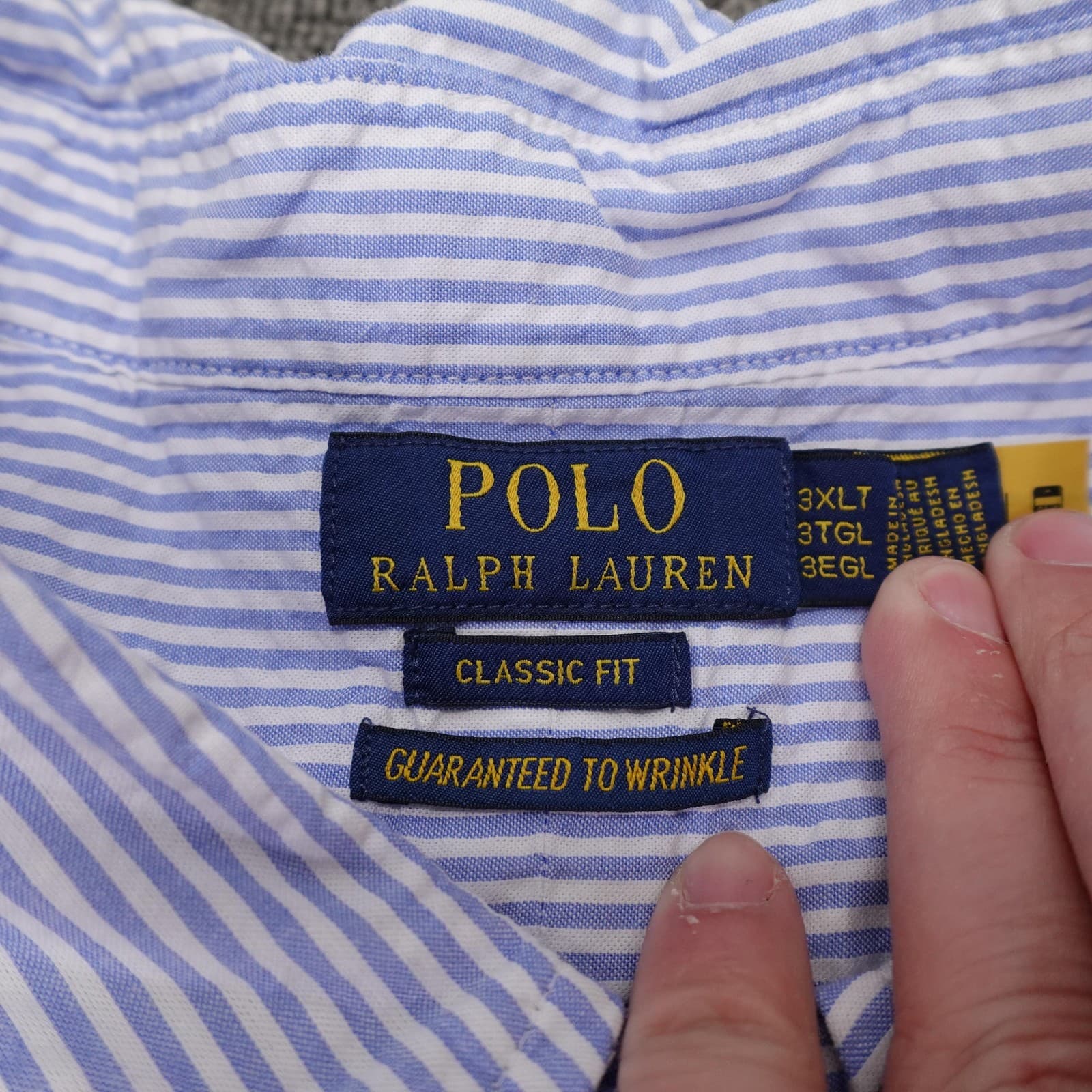 Polo Ralph Lauren Shirt Mens Big 3XLT Blue Stripe Short Sleeve Button Up Casual - Thumbnail 4
