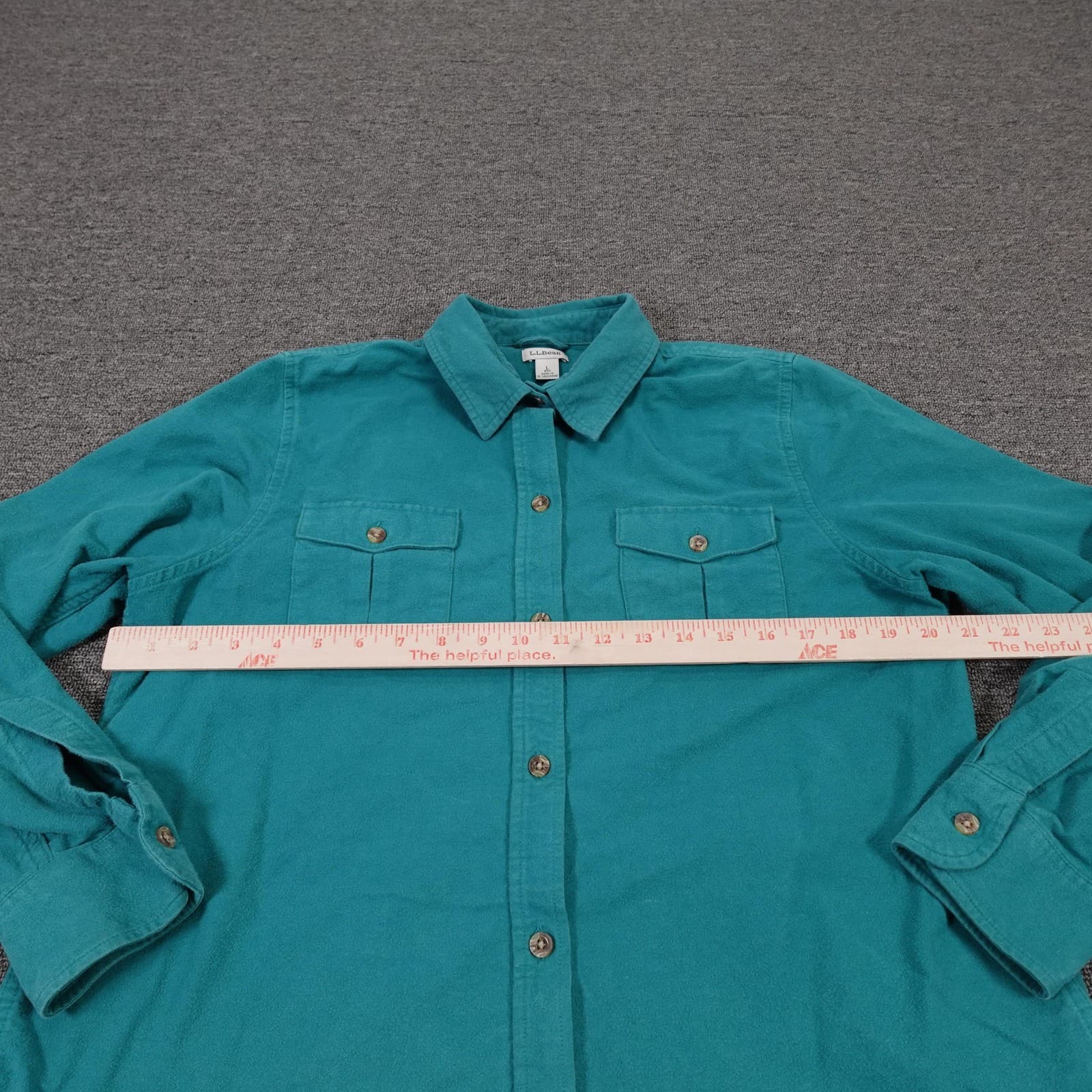 L.L.Bean Shirt Womens Large Green Flannel Button Up Long Sleeve Pockets Casual - Thumbnail 4