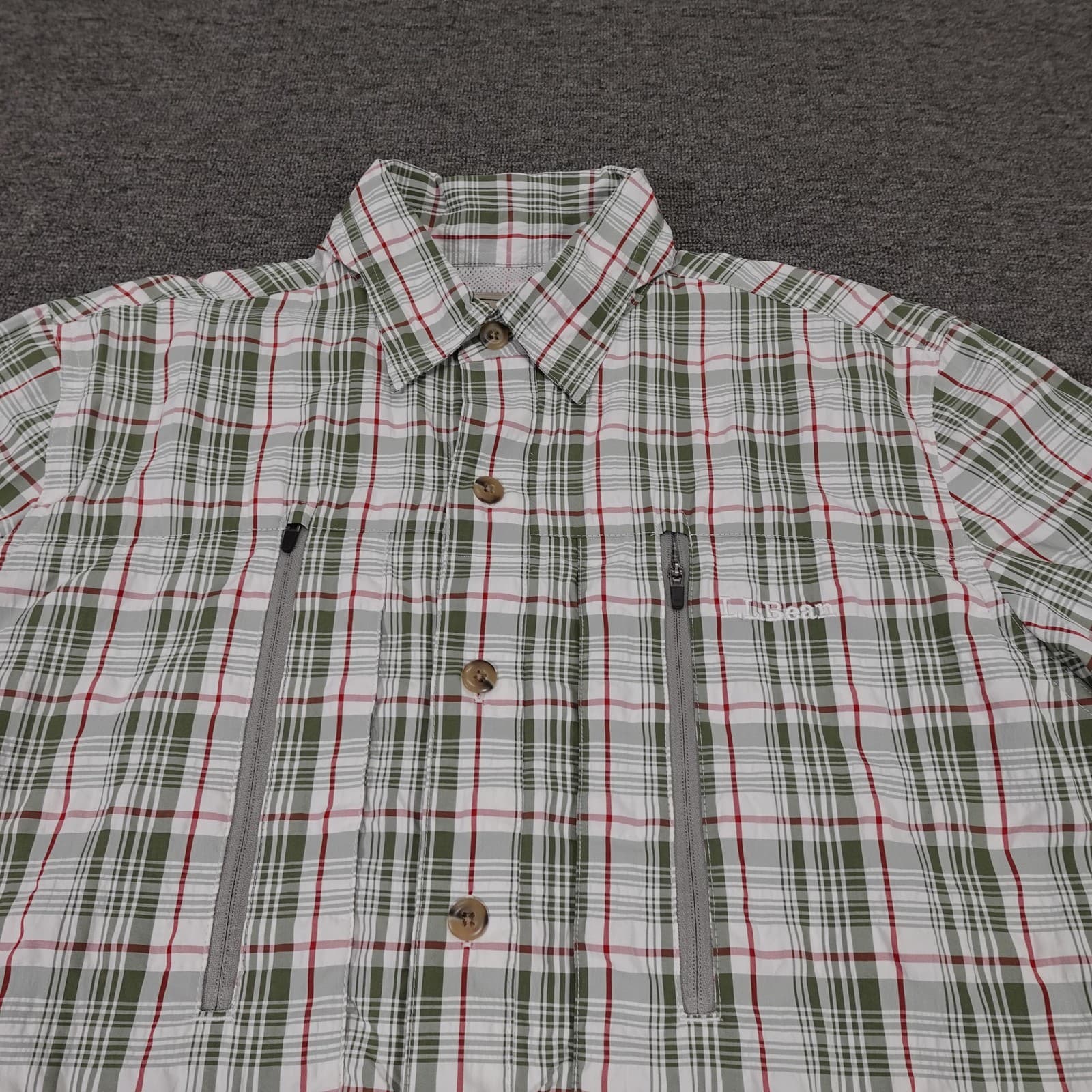 L.L.Bean Shirt Mens Medium Green Plaid Performance Fishing Lightweight Outdoor - Thumbnail 2
