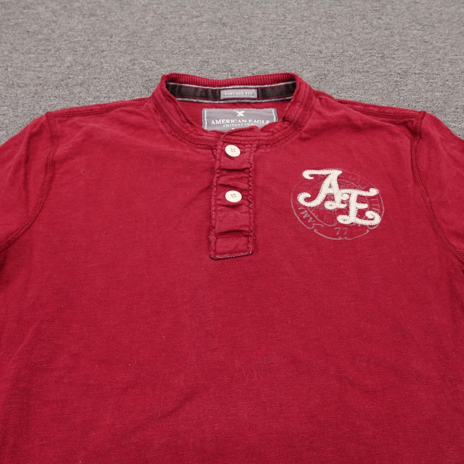 American Eagle Outfitters Henley Shirt Mens Large Red Long Sleeve Tee Casual - Thumbnail 2