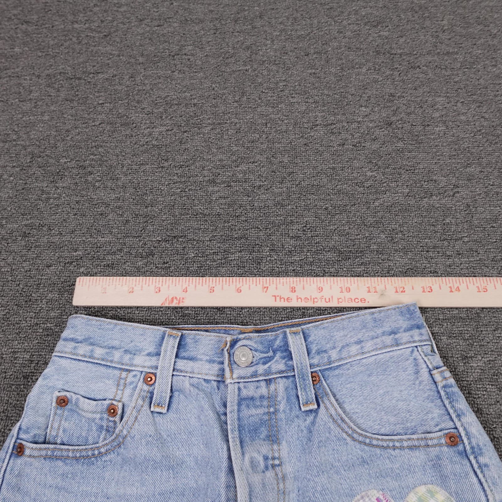Levi's 501 150th Shorts Womens W23 Blue Denim Button Fly Floral Cutoff - Thumbnail 10