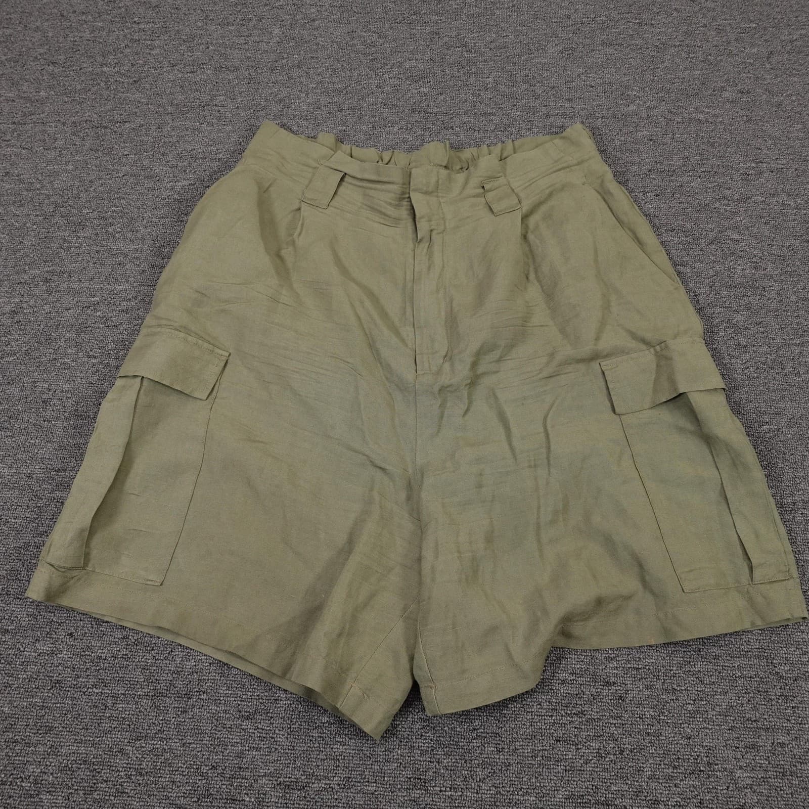 A New Day Shorts Womens Large Green Linen Blend Cargo Pull On Casual Summer