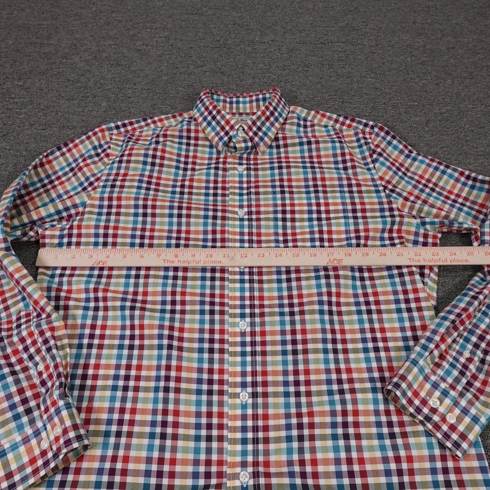 L.L.Bean Shirt Mens Large Multicolor Plaid Long Sleeve Button Up Slightly Fitted - Thumbnail 4