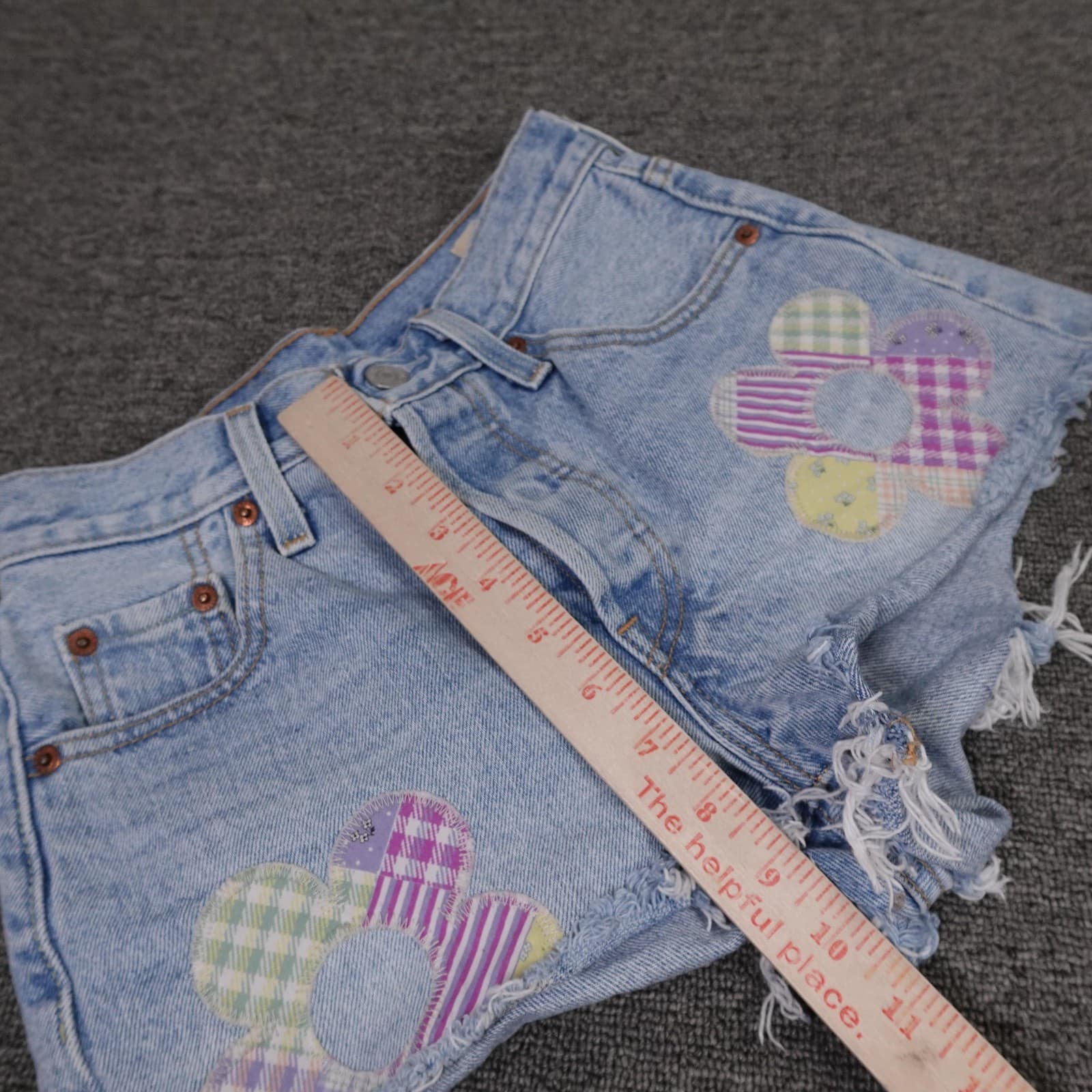 Levi's 501 150th Shorts Womens W23 Blue Denim Button Fly Floral Cutoff - Thumbnail 11