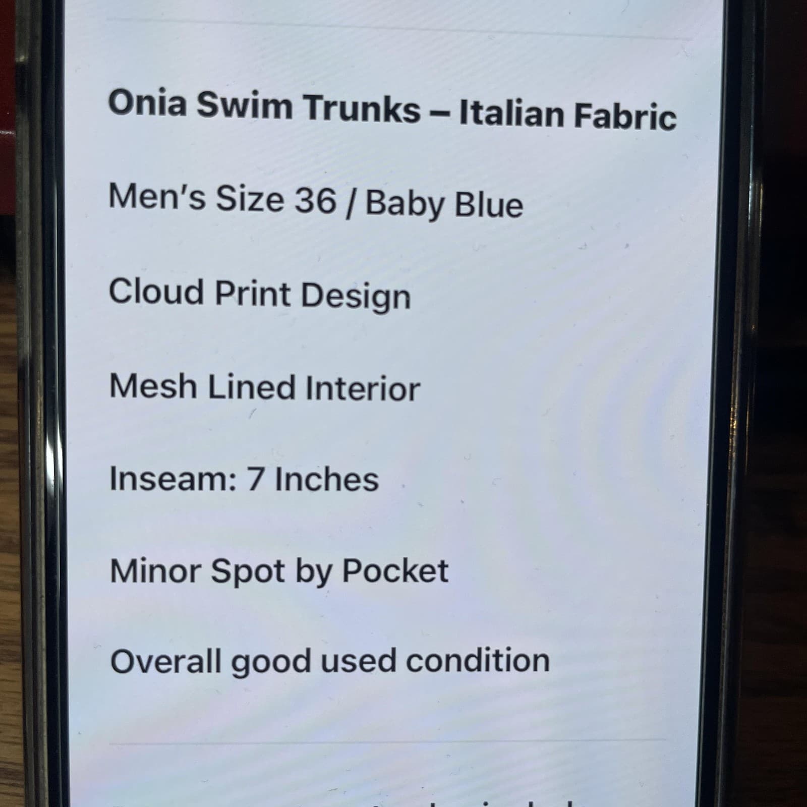 Onia Swim Trunks Mens 36 Blue Cloud Print Italian Fabric Beach Lined Shorts - Thumbnail 10