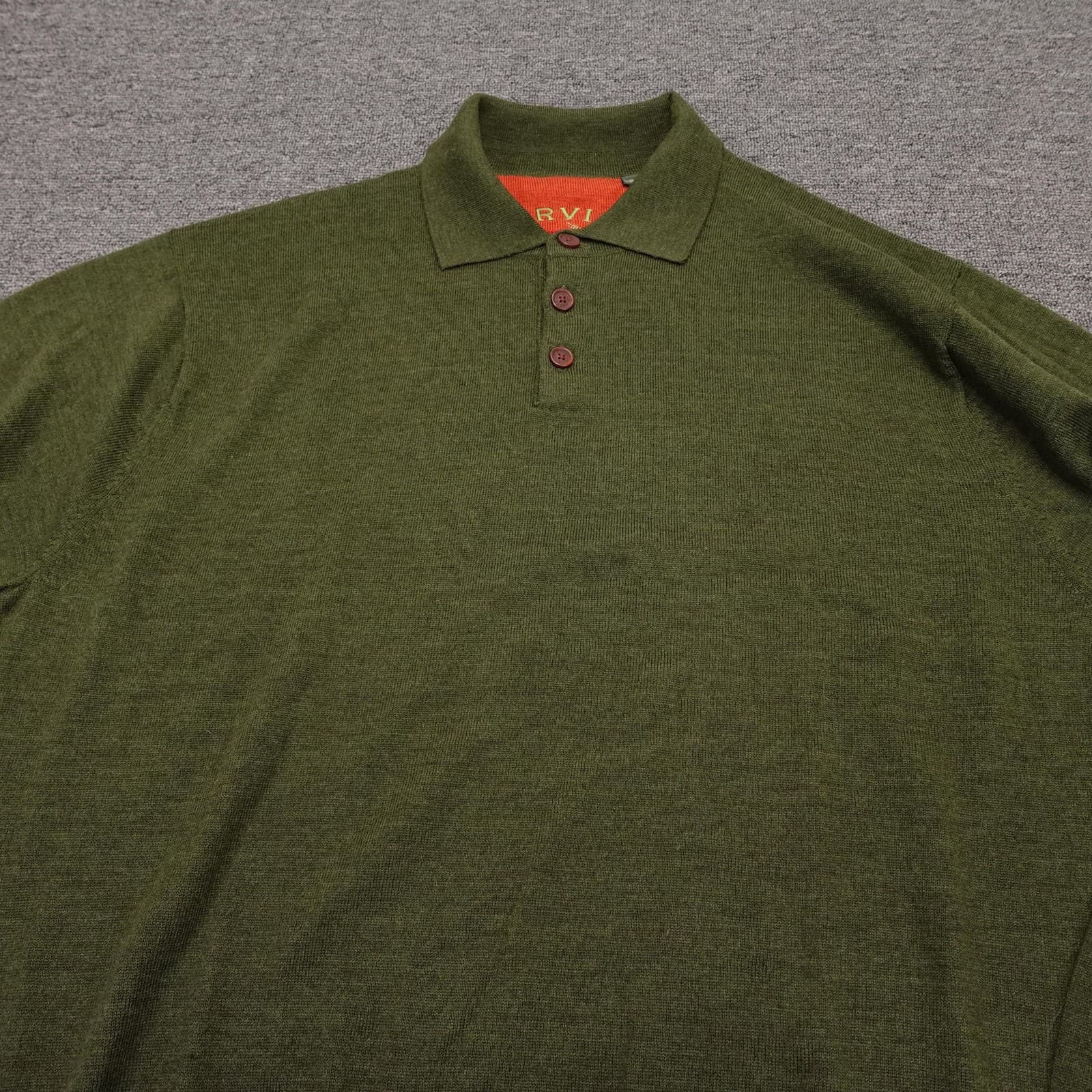Orvis Sweater Mens XL Green Wool Knit Polo Collar Long Sleeve Pullover Casual - Thumbnail 2