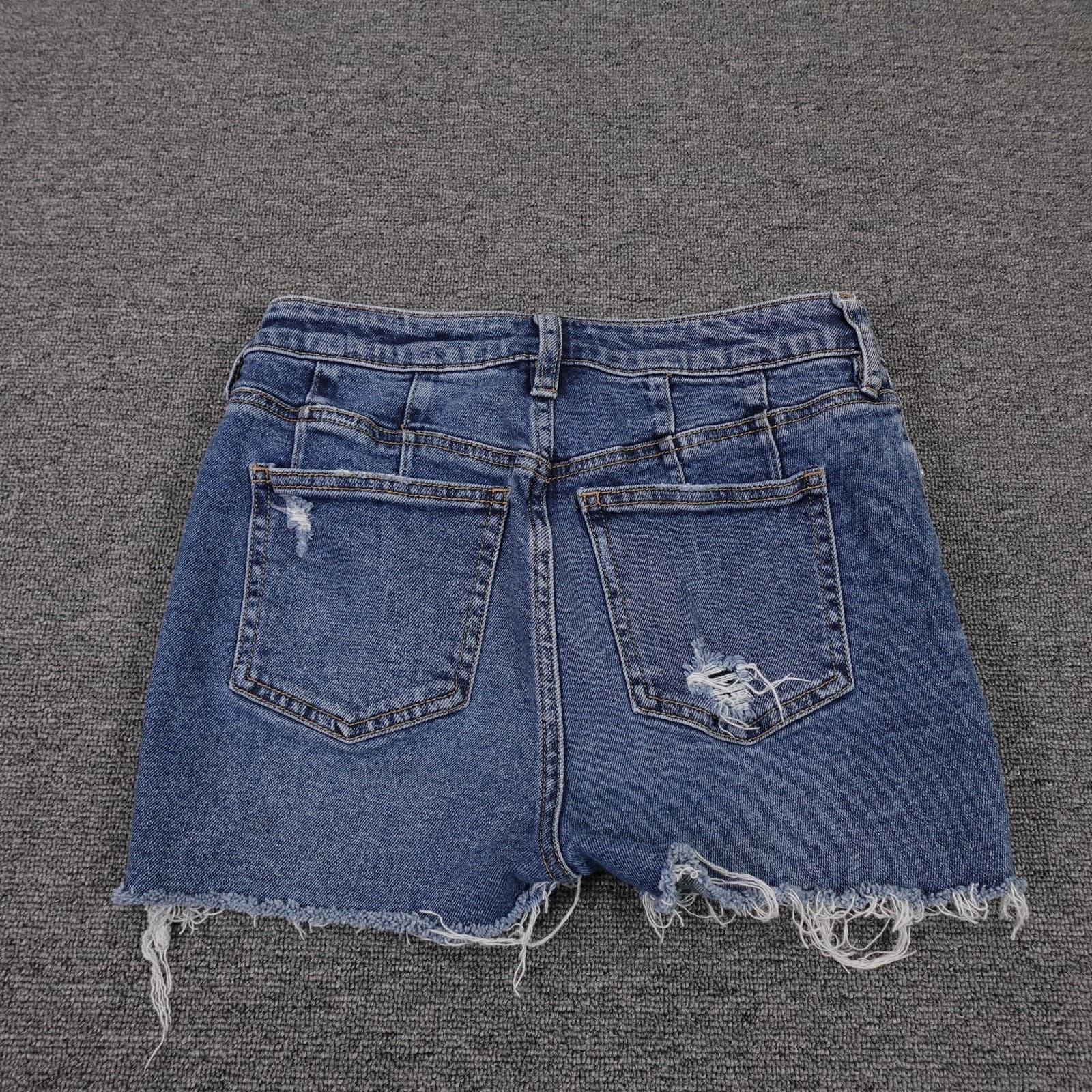 We The Free Shorts Womens 26 Blue Denim Button Fly Cutoff Frayed Hem Stretch - Thumbnail 5
