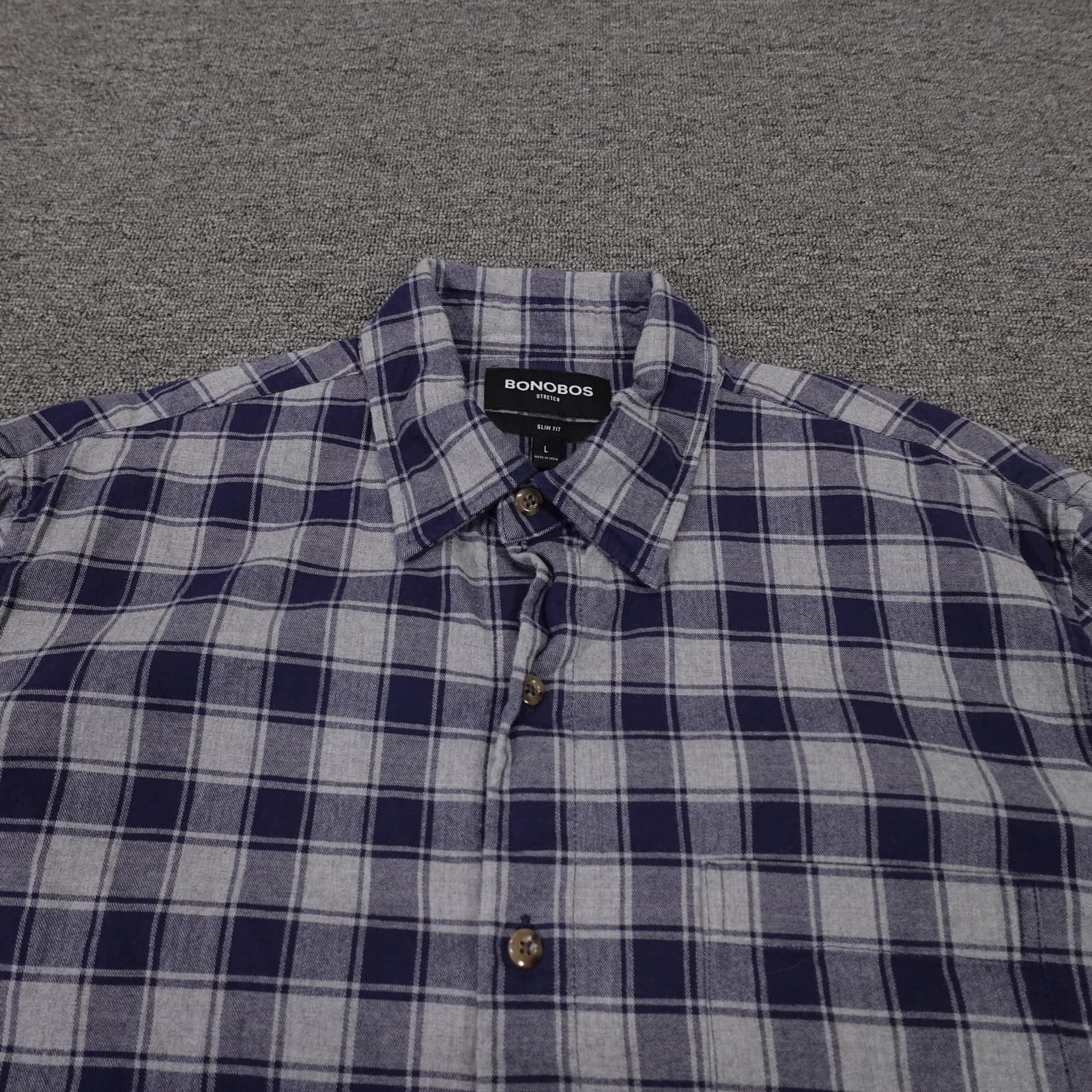 Bonobos Shirt Mens Large Blue Plaid Flannel Long Sleeve Button Up Slim Fit - Thumbnail 2
