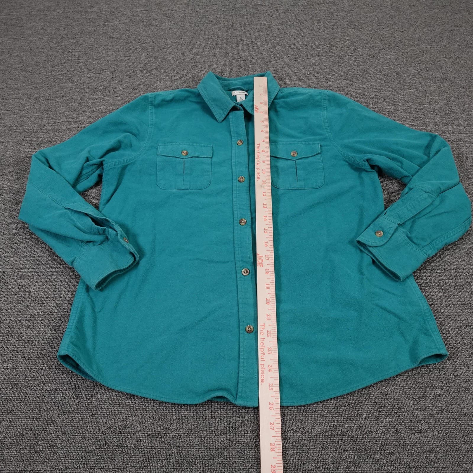 L.L.Bean Shirt Womens Large Green Flannel Button Up Long Sleeve Pockets Casual - Thumbnail 5