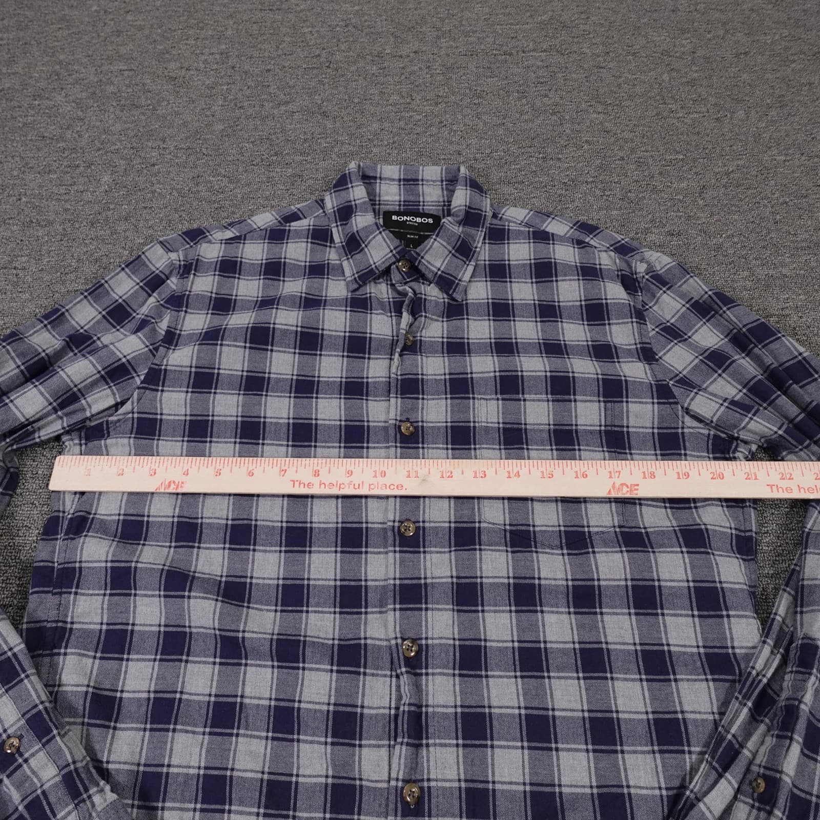Bonobos Shirt Mens Large Blue Plaid Flannel Long Sleeve Button Up Slim Fit - Thumbnail 4