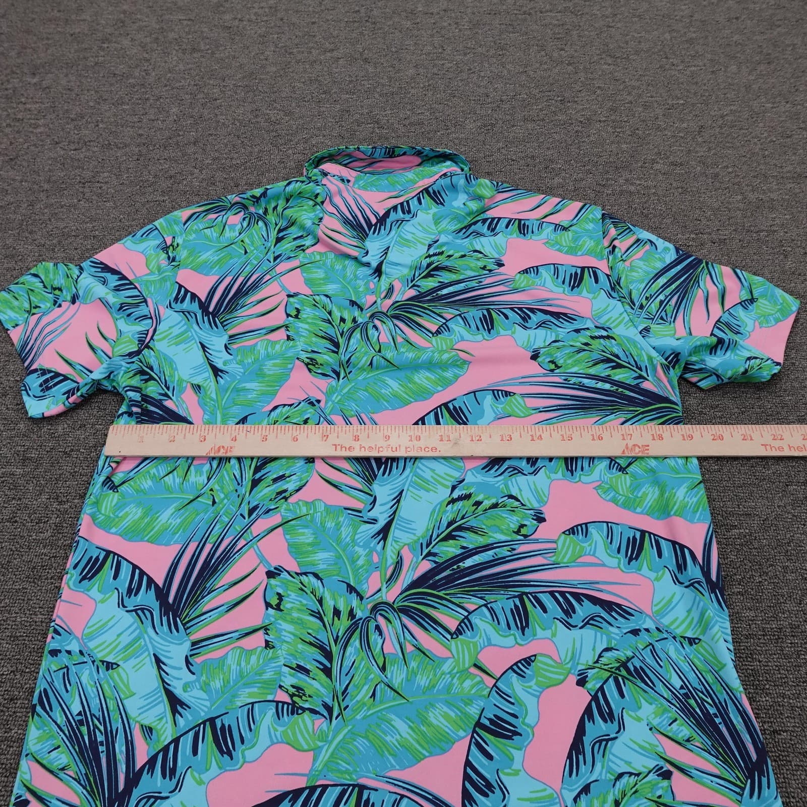 Birdie Bound Polo Shirt Mens Small Pink Tropical Palm Golf Performance Stretch - Thumbnail 5