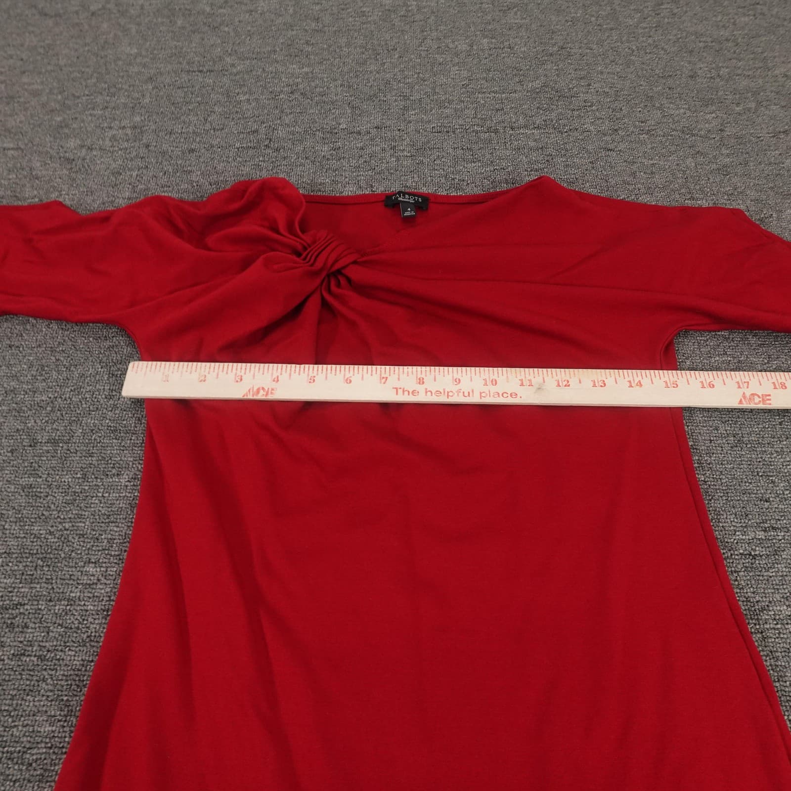 Talbots Dress Womens 4 Red Knot Shoulder Boat Neck 3/4 Sleeve Shift Stretch - Thumbnail 4