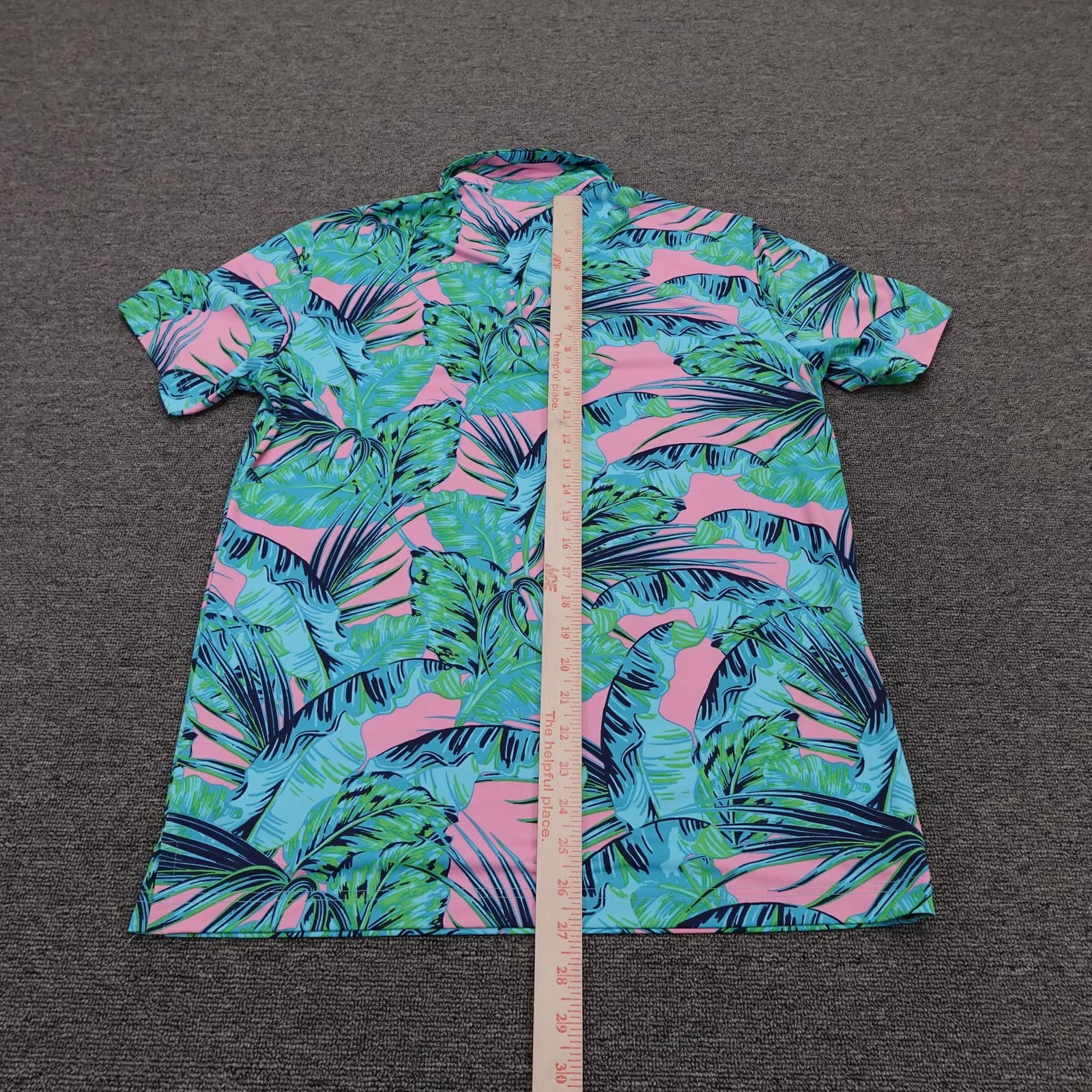 Birdie Bound Polo Shirt Mens Small Pink Tropical Palm Golf Performance Stretch - Thumbnail 6