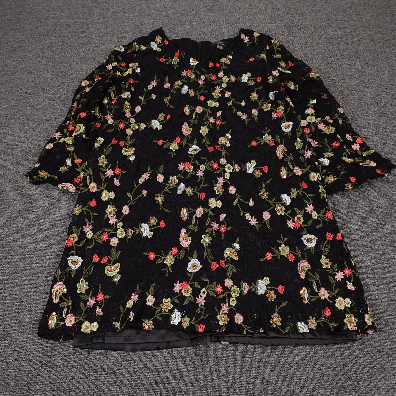 Tahari Dress Womens 16 Black Floral Lace Boho Fairy Cottagecore Whimsigoth