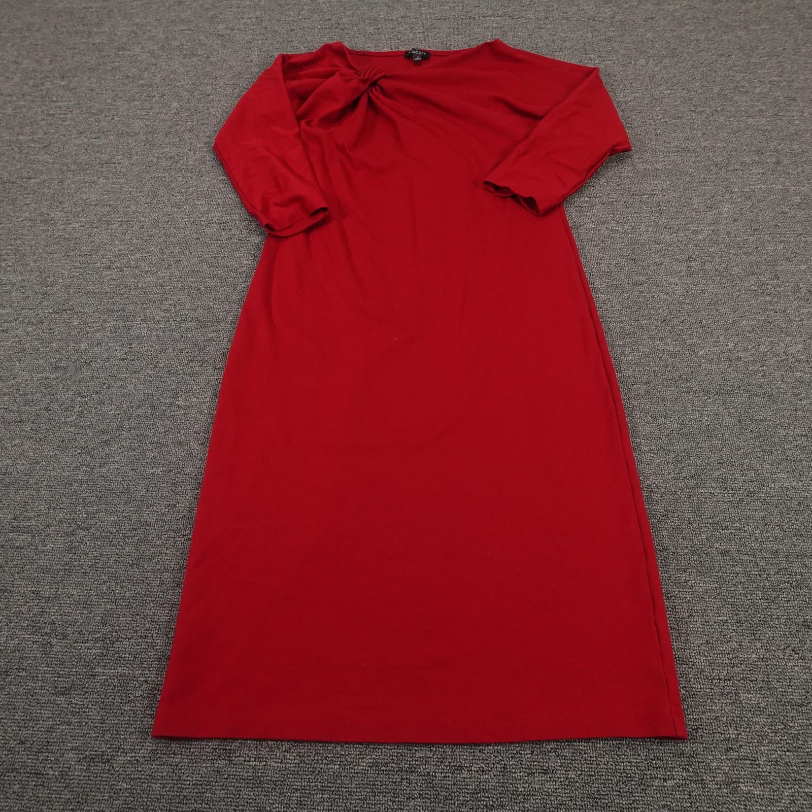 Talbots Dress Womens 4 Red Knot Shoulder Boat Neck 3/4 Sleeve Shift Stretch
