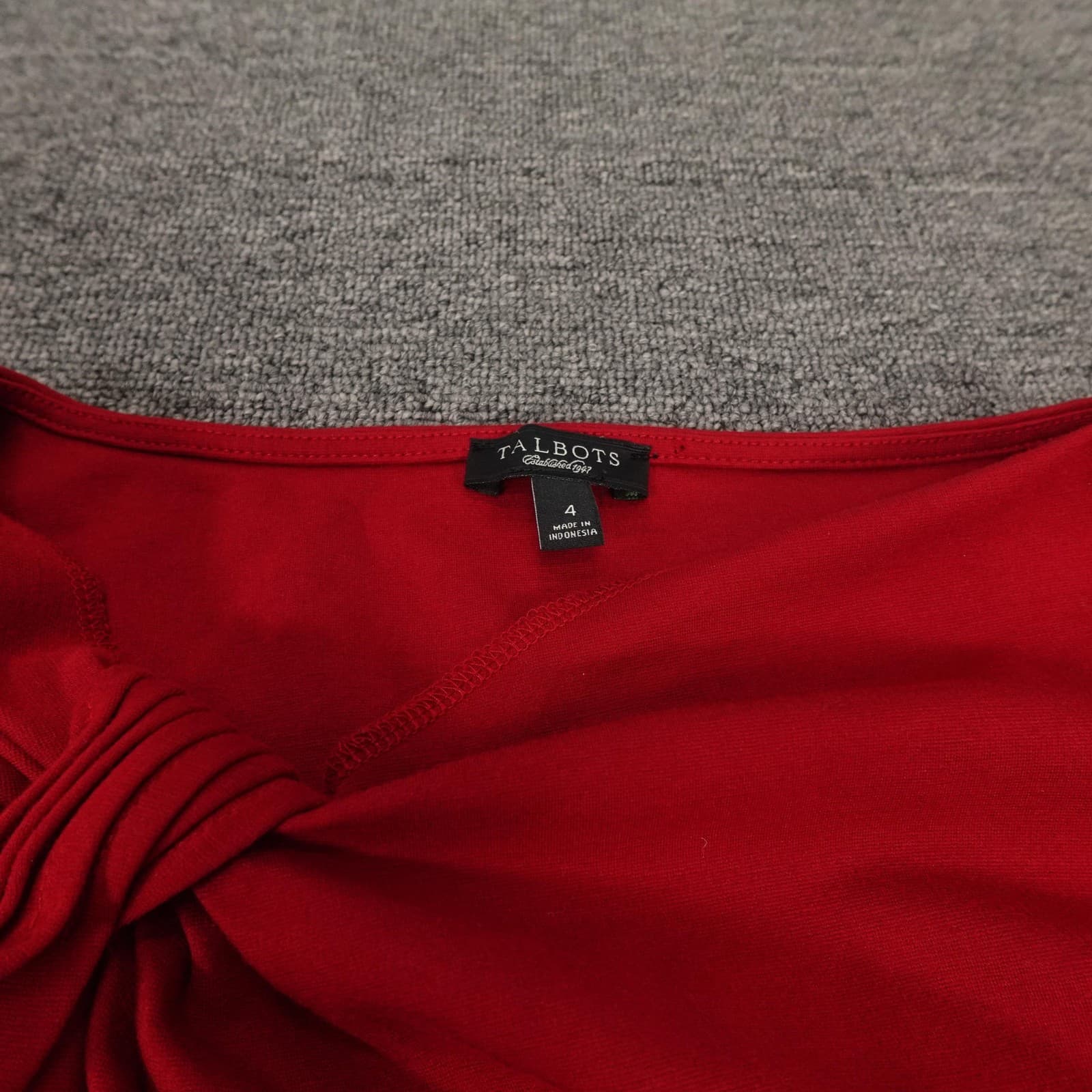 Talbots Dress Womens 4 Red Knot Shoulder Boat Neck 3/4 Sleeve Shift Stretch - Thumbnail 3