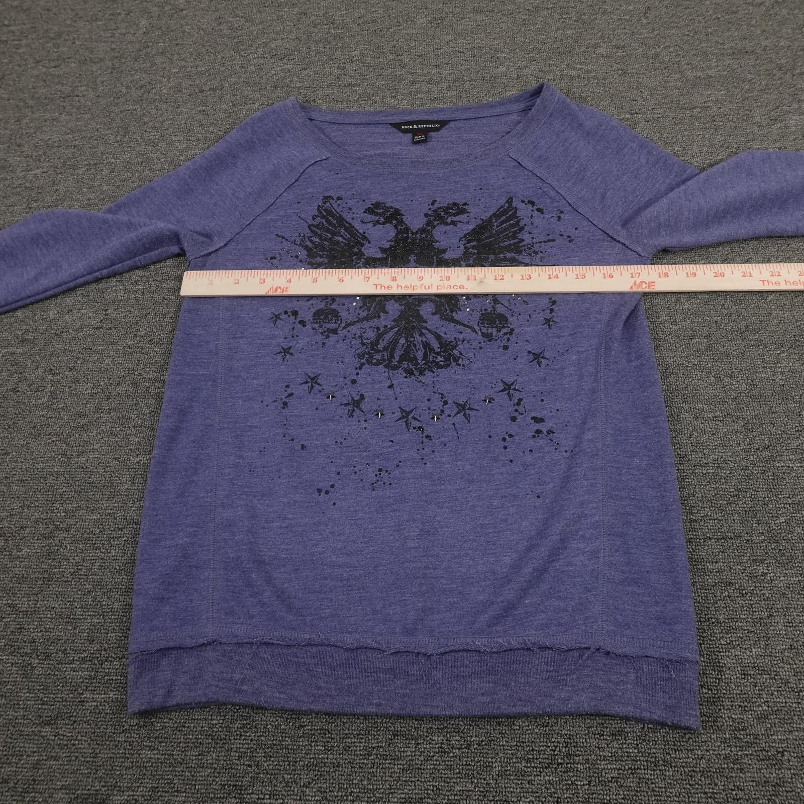 Rock & Republic Sweater Womens XS Purple Skull Eagle Graphic Rhinestone Pullover - Thumbnail 4