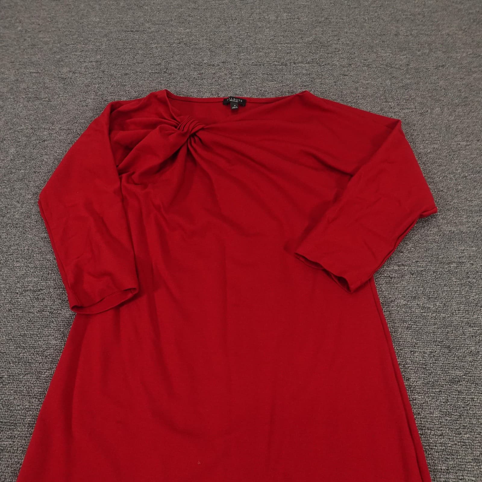 Talbots Dress Womens 4 Red Knot Shoulder Boat Neck 3/4 Sleeve Shift Stretch - Thumbnail 2