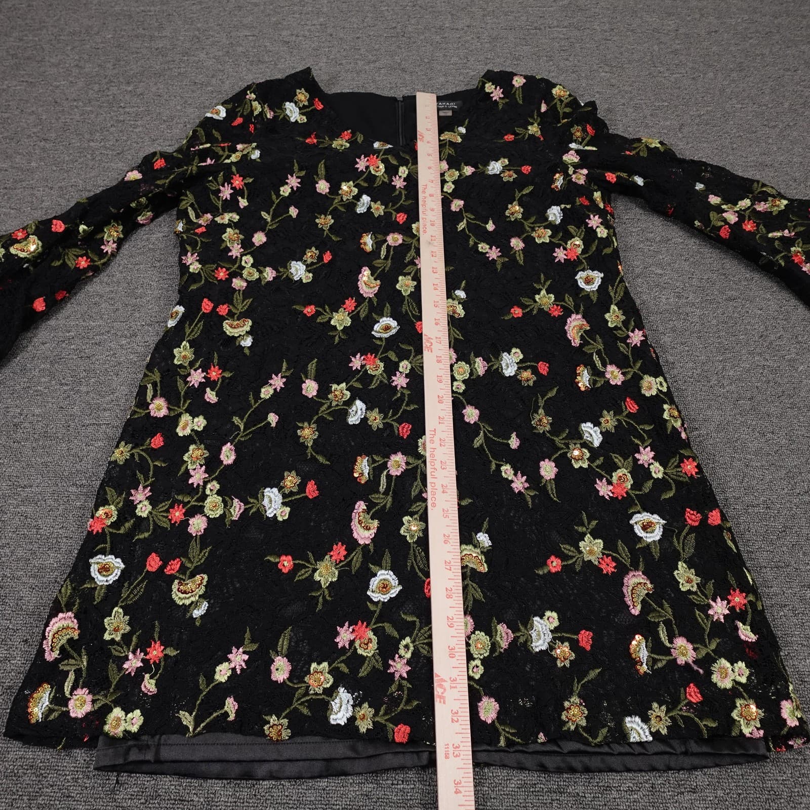 Tahari Dress Womens 16 Black Floral Lace Boho Fairy Cottagecore Whimsigoth - Thumbnail 5