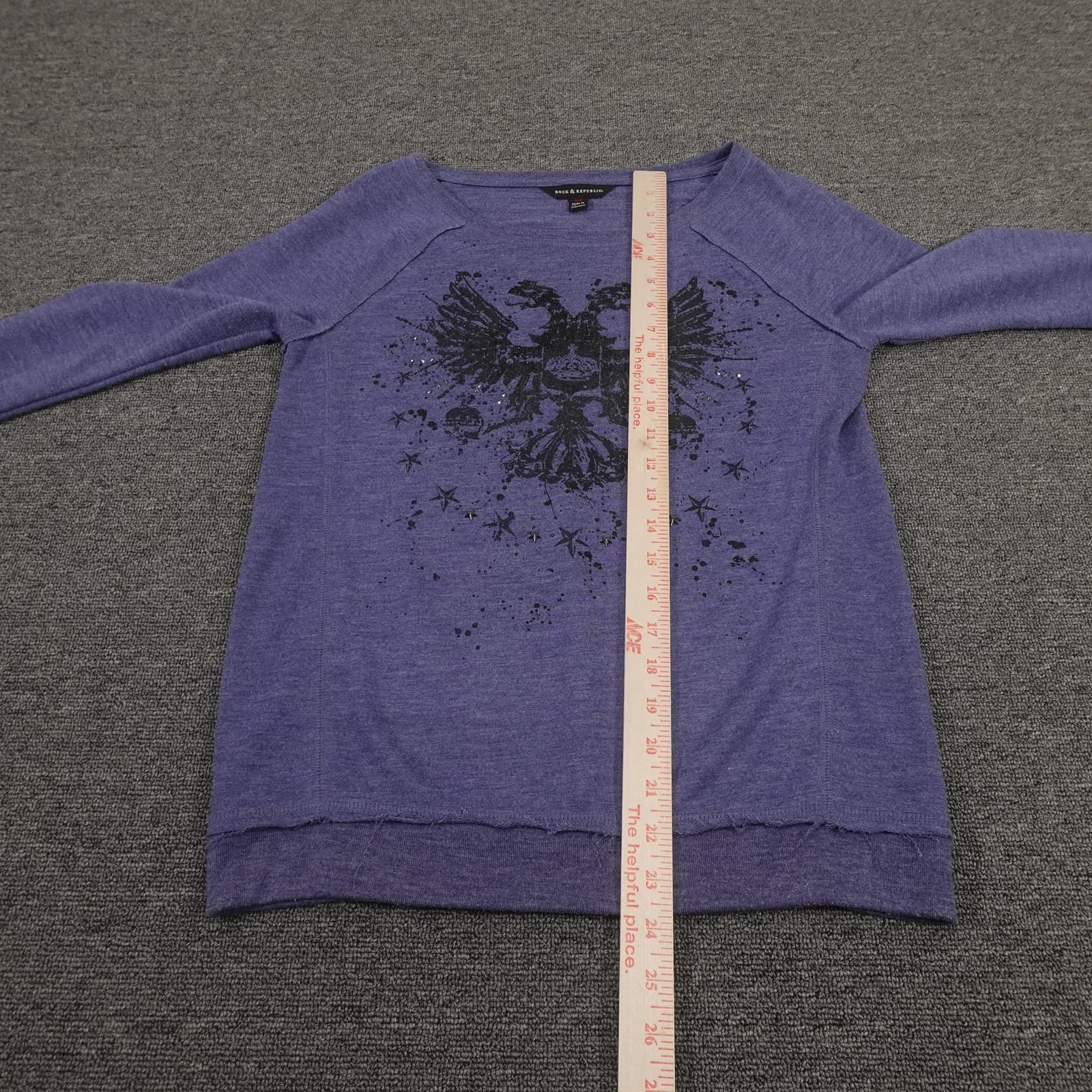Rock & Republic Sweater Womens XS Purple Skull Eagle Graphic Rhinestone Pullover - Thumbnail 6