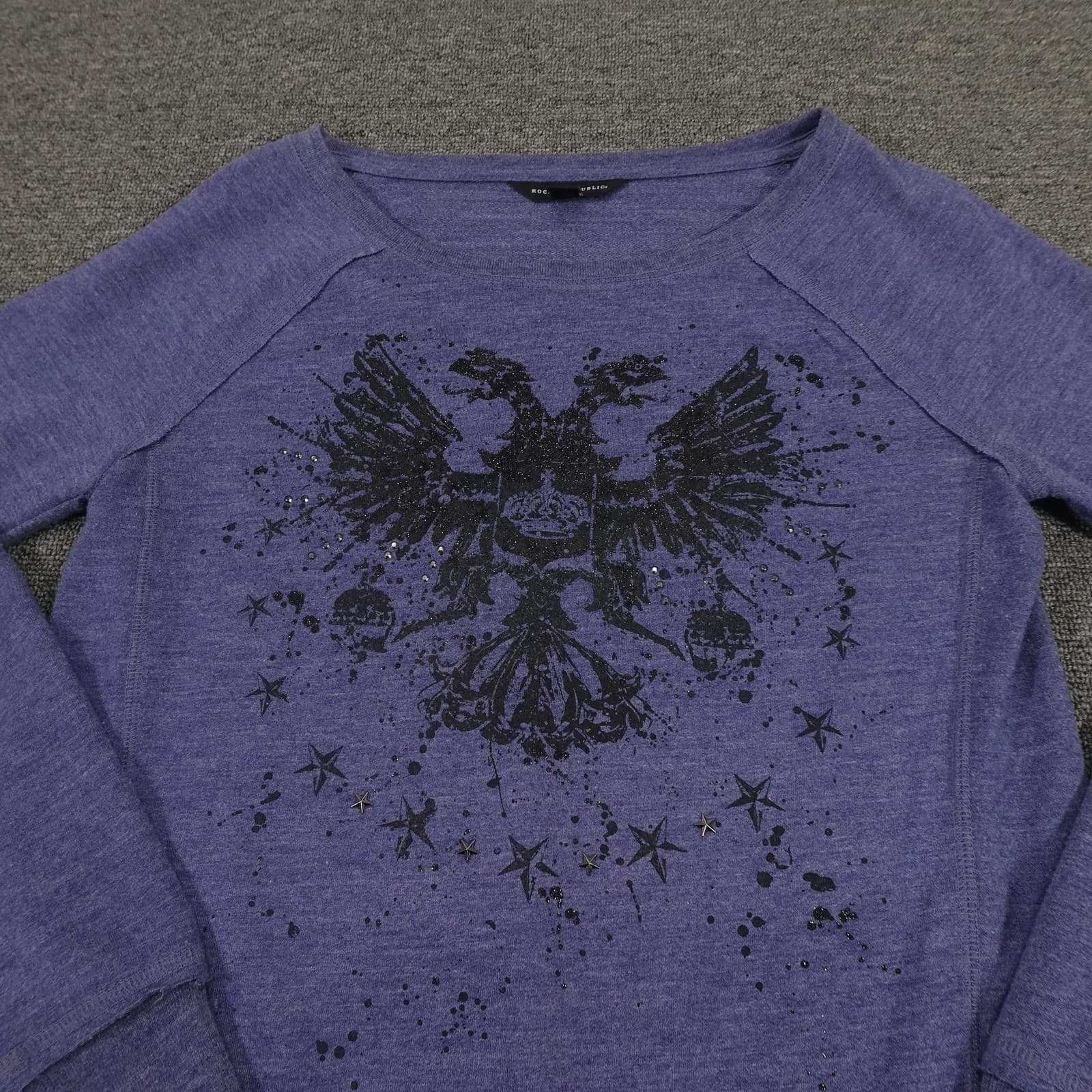 Rock & Republic Sweater Womens XS Purple Skull Eagle Graphic Rhinestone Pullover - Thumbnail 2