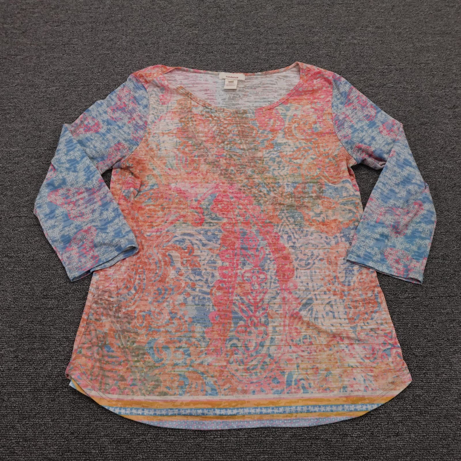 Sundance Shirt Womens Small Multicolor Floral Tunic Scoop Neck Long Sleeve Top
