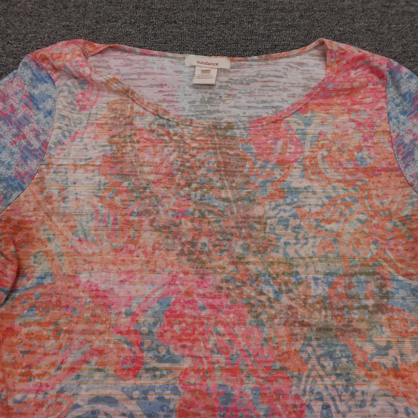 Sundance Shirt Womens Small Multicolor Floral Tunic Scoop Neck Long Sleeve Top - Thumbnail 2
