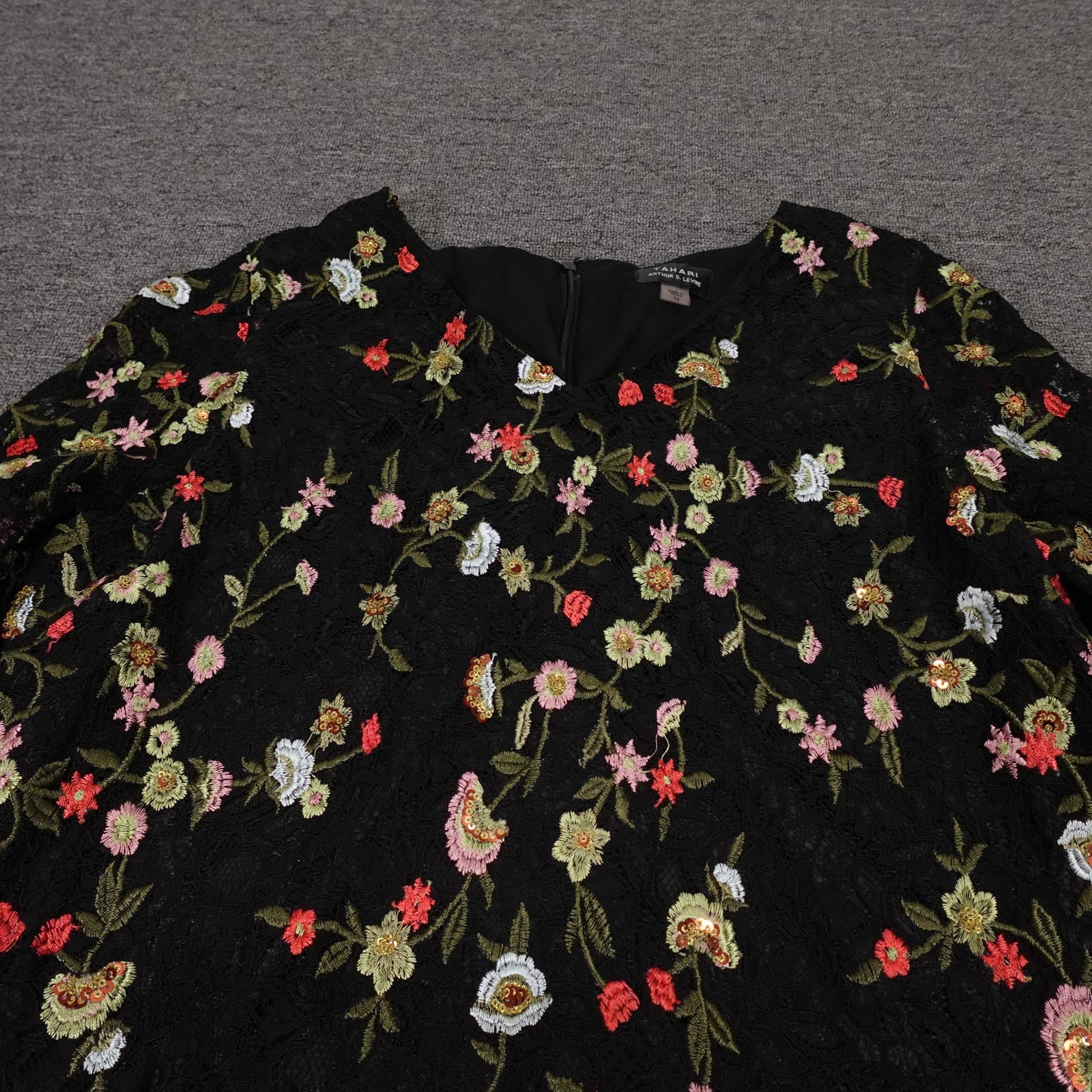 Tahari Dress Womens 16 Black Floral Lace Boho Fairy Cottagecore Whimsigoth - Thumbnail 2