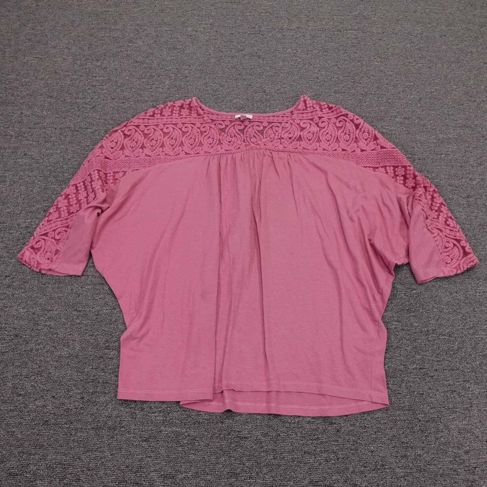 Garnet Hill Blouse Womens Medium Pink Embroidered Lace Dolman Sleeve Top