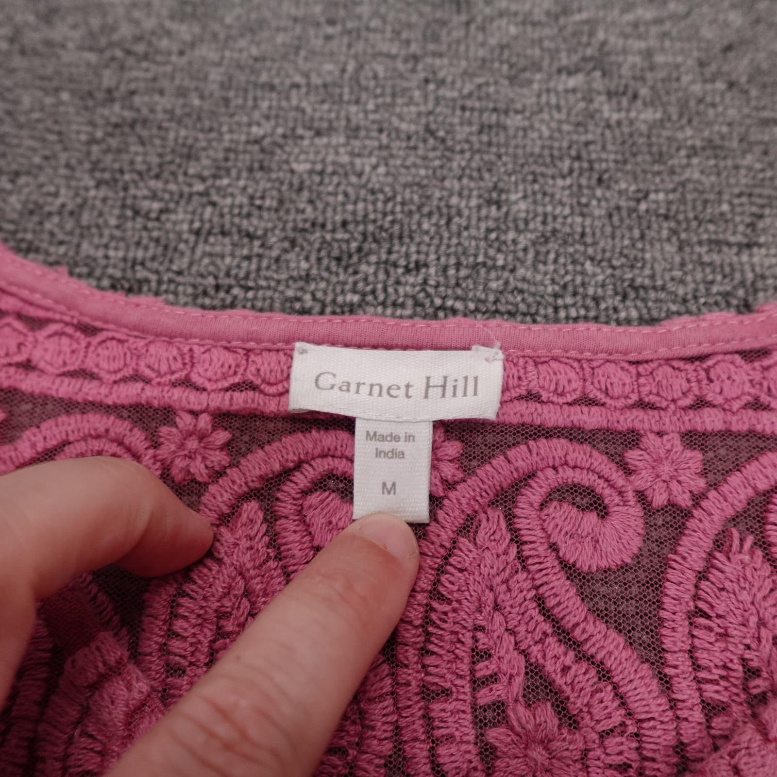 Garnet Hill Blouse Womens Medium Pink Embroidered Lace Dolman Sleeve Top - Thumbnail 3