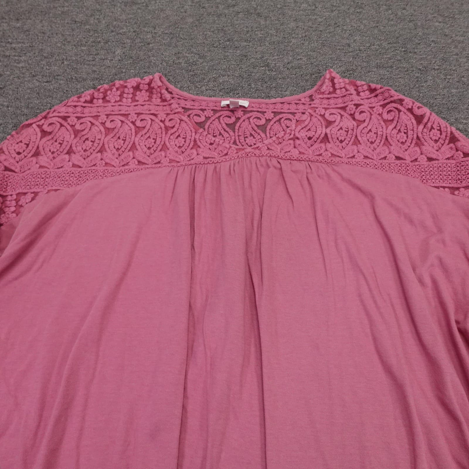 Garnet Hill Blouse Womens Medium Pink Embroidered Lace Dolman Sleeve Top - Thumbnail 2