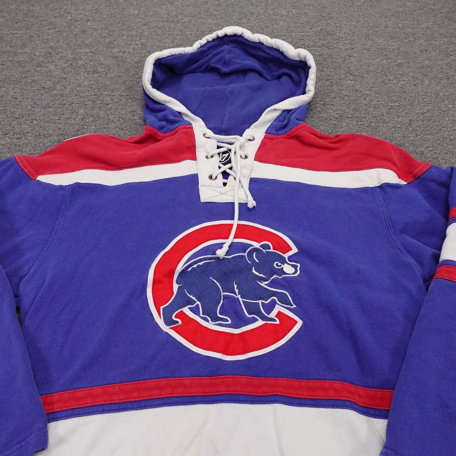 Chicago Cubs Hoodie Mens Medium Blue MLB Baseball '47 Lace Up Hockey Style - Thumbnail 2