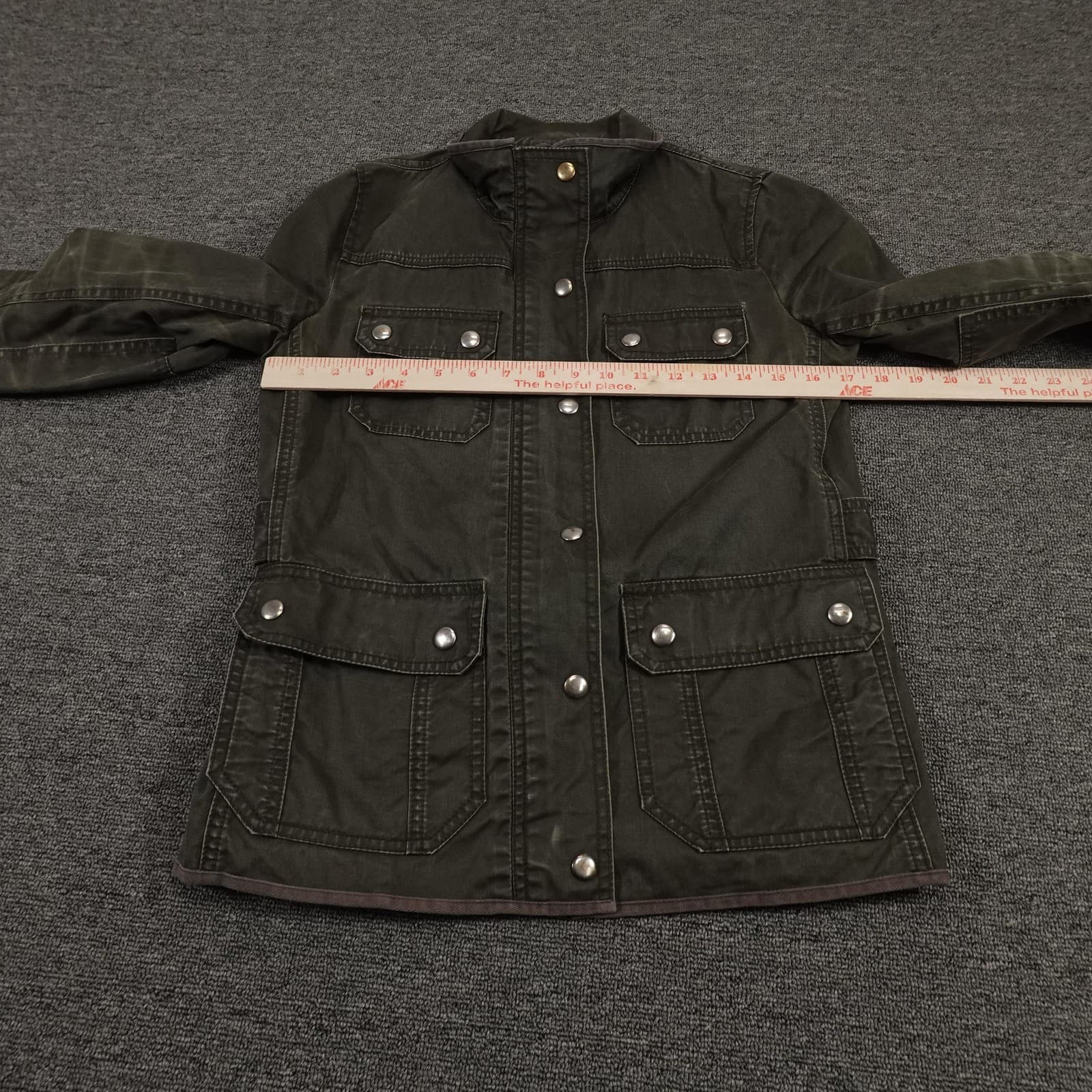 J Crew Jacket Womens XS Dark Green Utility Field Cotton Patina Pockets Snap - Thumbnail 6