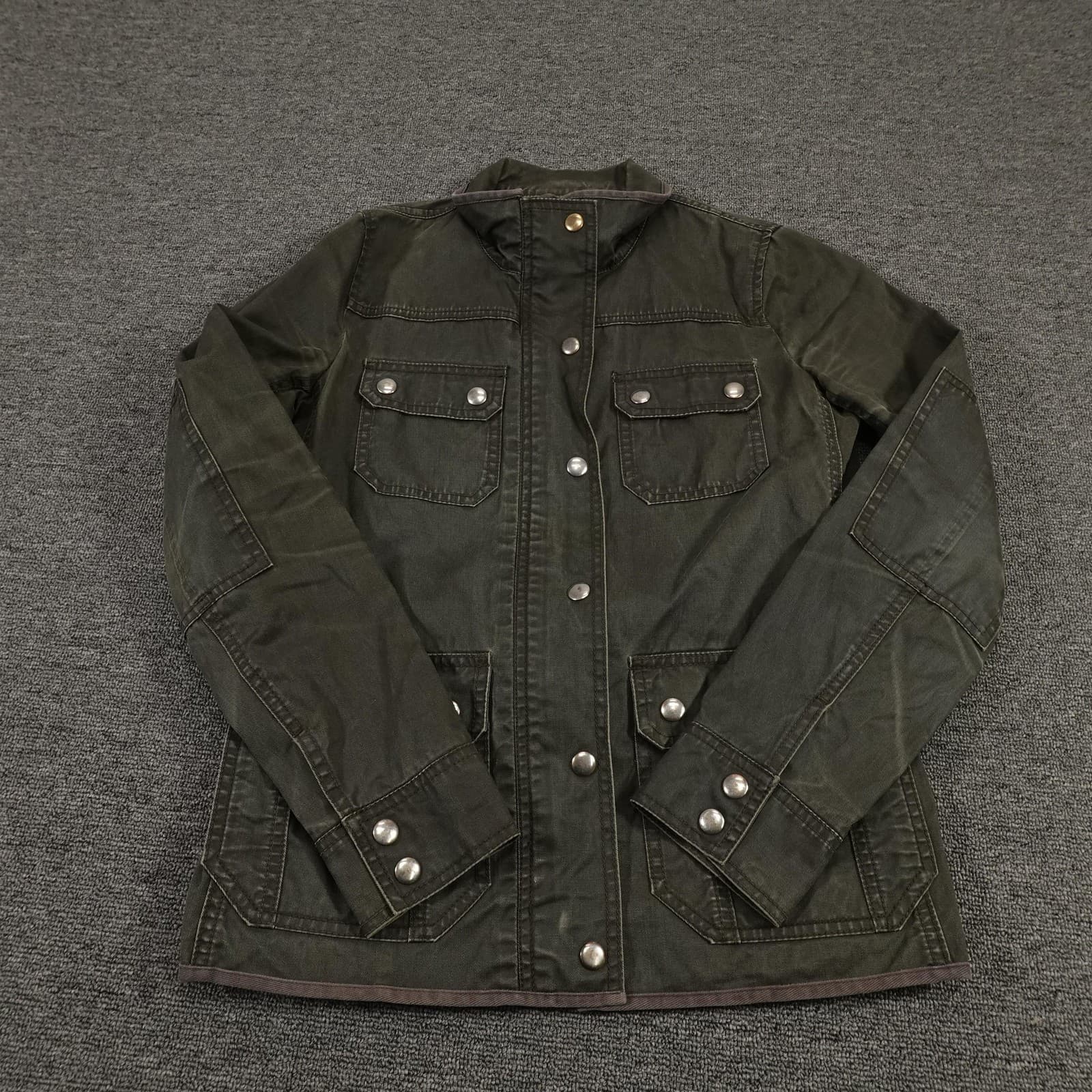 J Crew Jacket Womens XS Dark Green Utility Field Cotton Patina Pockets Snap