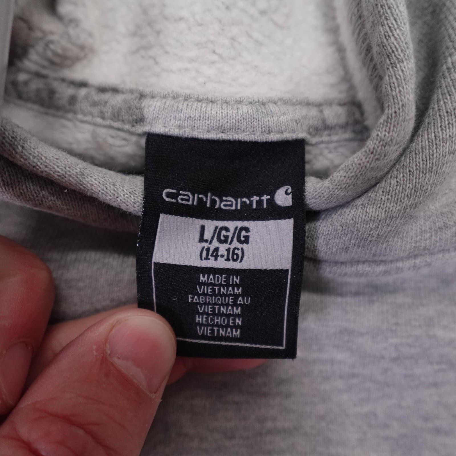 Carhartt Hoodie Boys 14-16 Gray Logo Graphic Sleeve Fleece Pullover Sweatshirt - Thumbnail 4