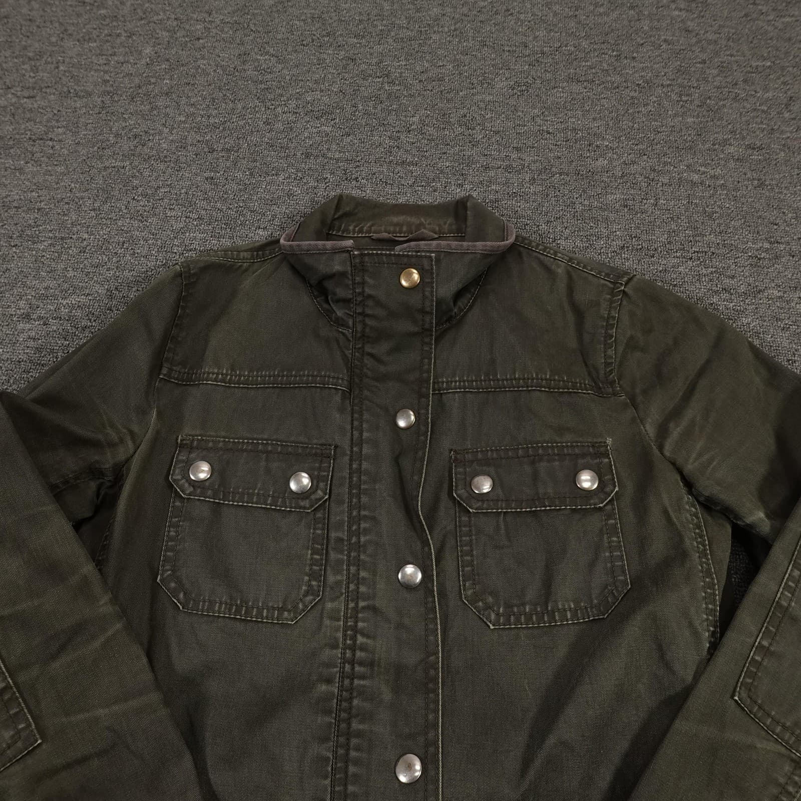 J Crew Jacket Womens XS Dark Green Utility Field Cotton Patina Pockets Snap - Thumbnail 2