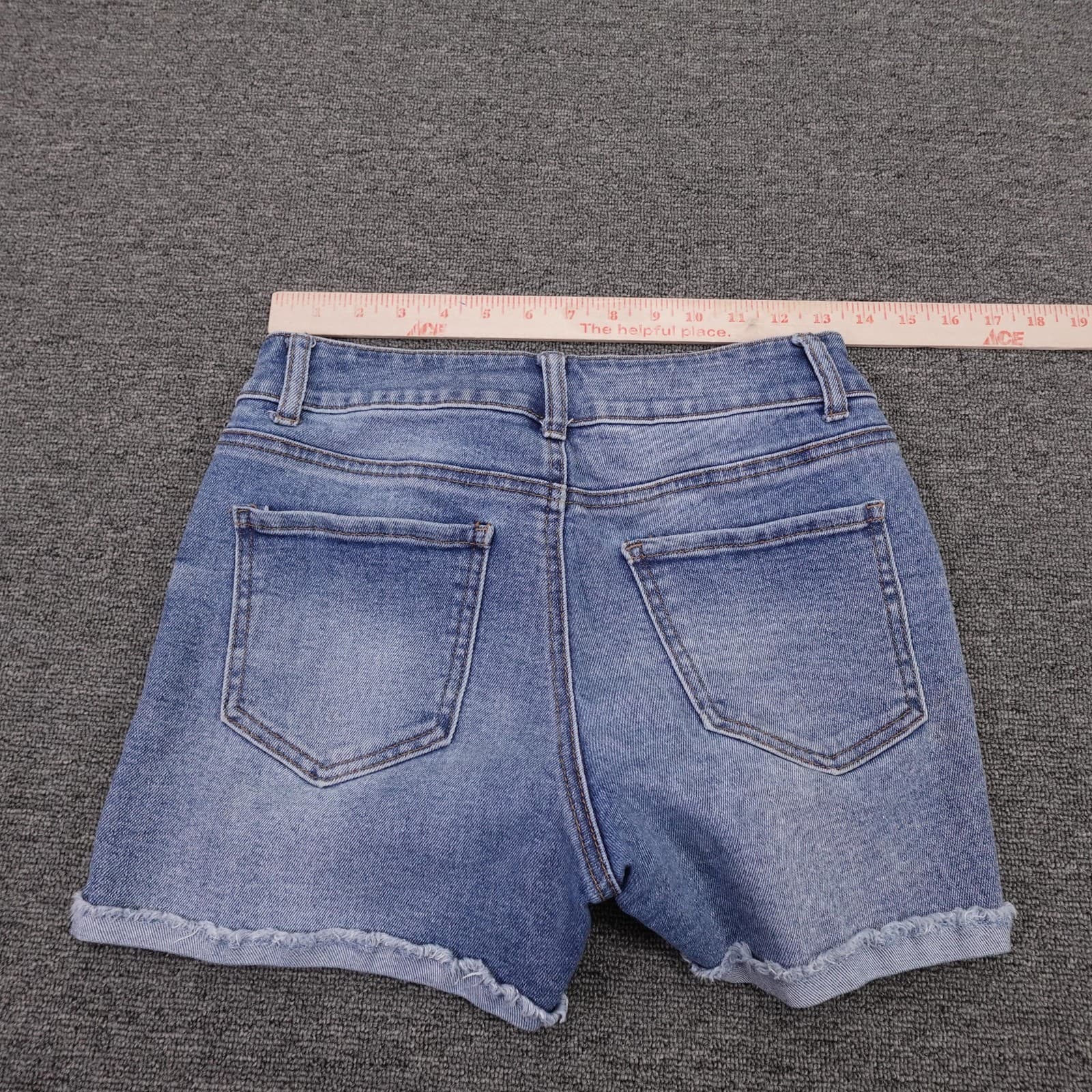 Vanilla Star Shorts Juniors 7 Blue Denim Midrise Midi Distressed Cutoff Raw Hem - Thumbnail 4