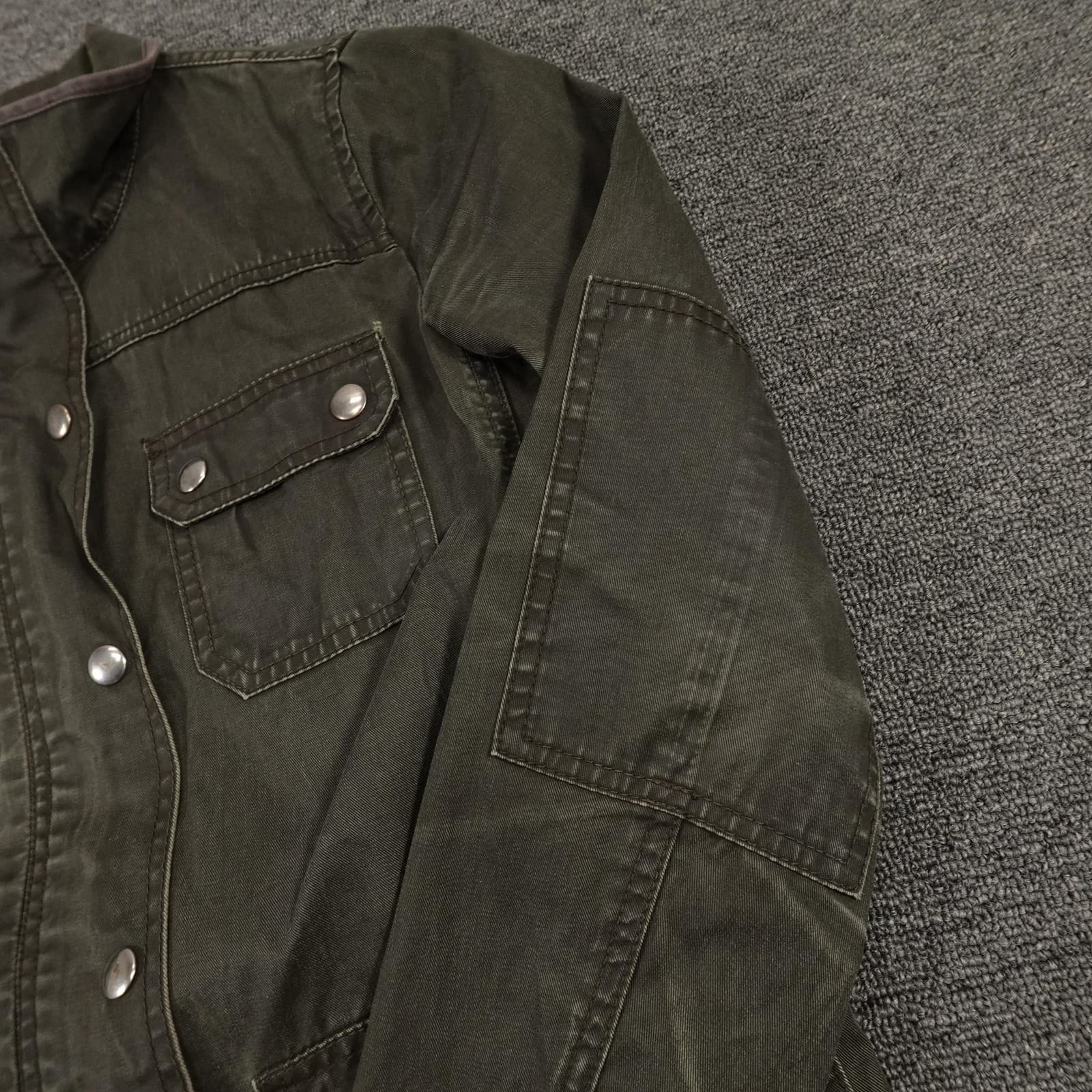 J Crew Jacket Womens XS Dark Green Utility Field Cotton Patina Pockets Snap - Thumbnail 3